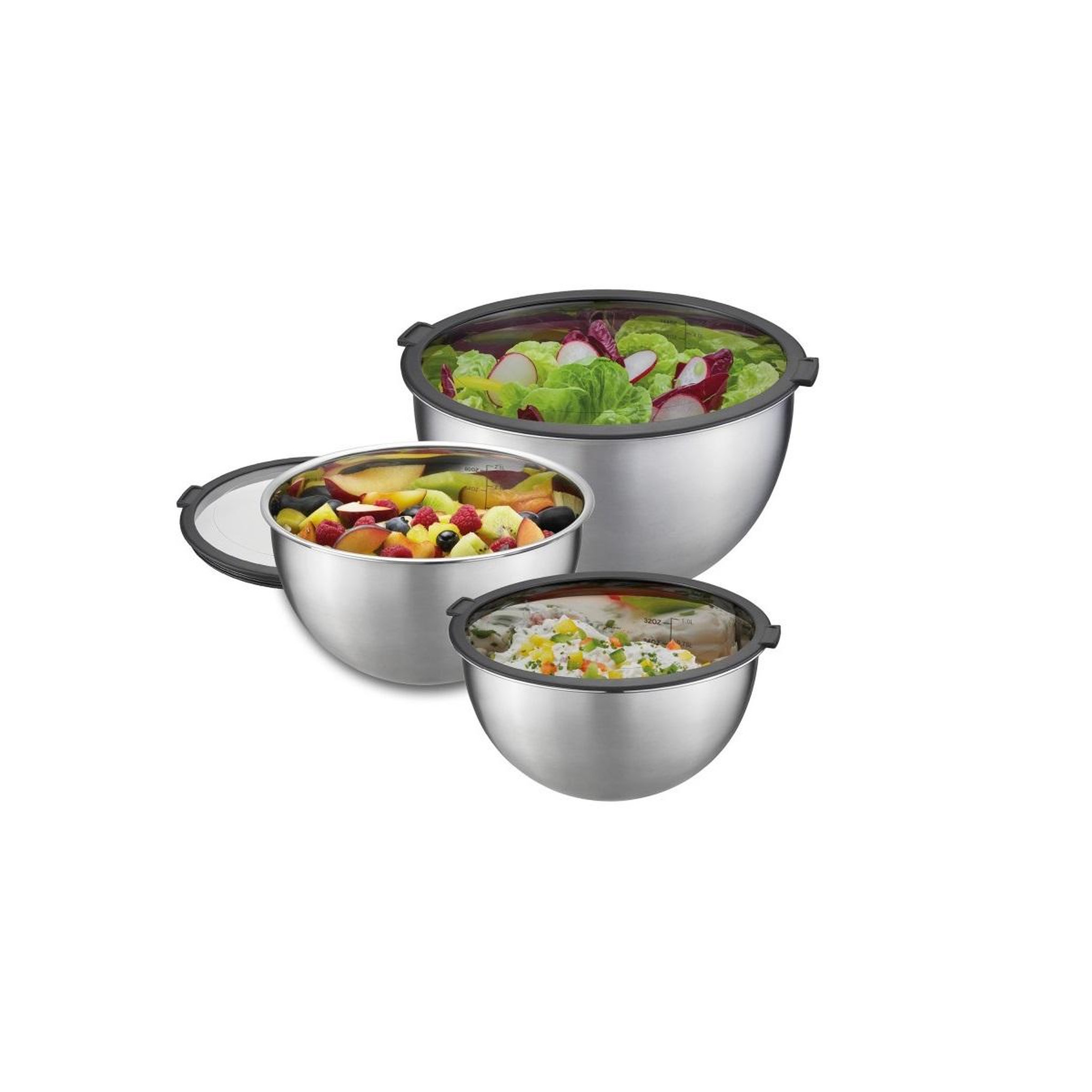 Voir la diapositive 3 : GEFU Lot de 3 saladiers 1l/2,5l/4,5l avec couvercle hermétique inox - 89430