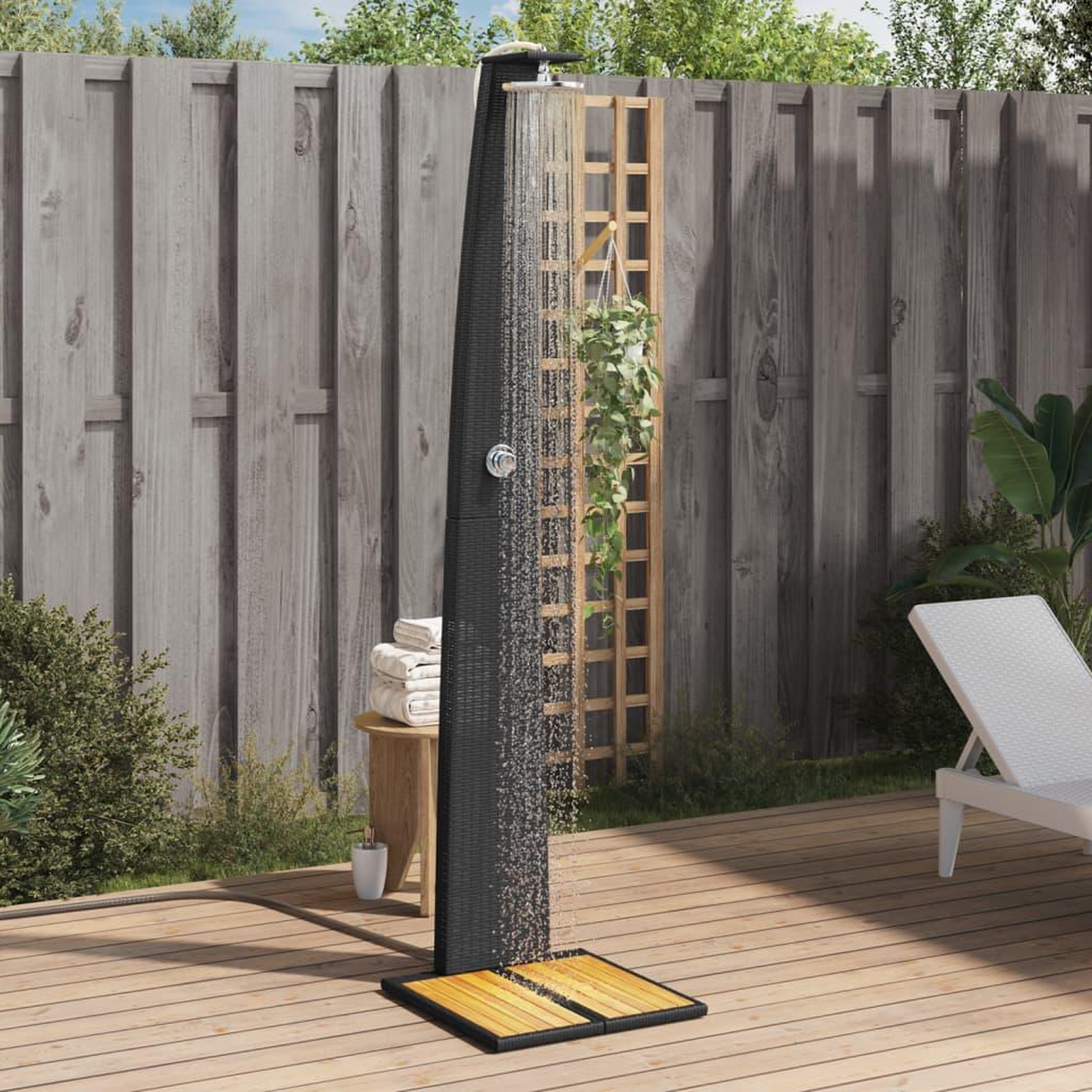VIDAXL Douche d'exterieur noir 55x60x224 cm resine tressee bois acacia
