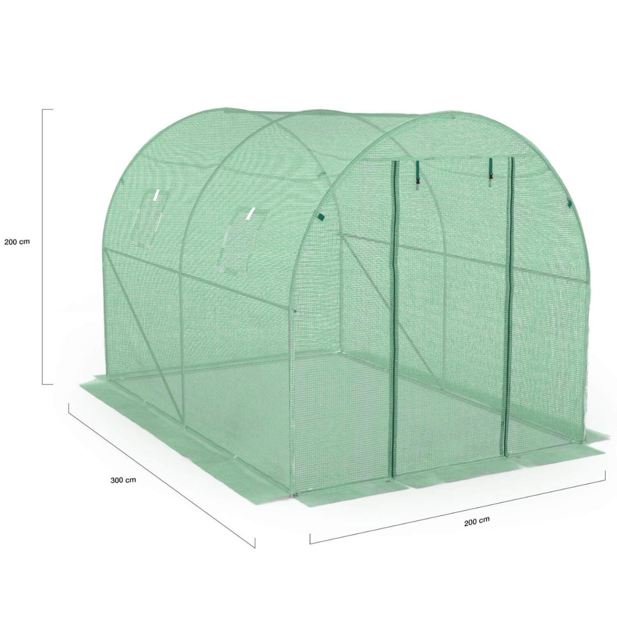 Voir la diapositive 6 : ID MARKET Serre de jardin tunnel 6m² 3 x 2 x 2 m acier galvanisé + bâche anti-UV avec porte et fenêtres ROMA verte toutes saisons