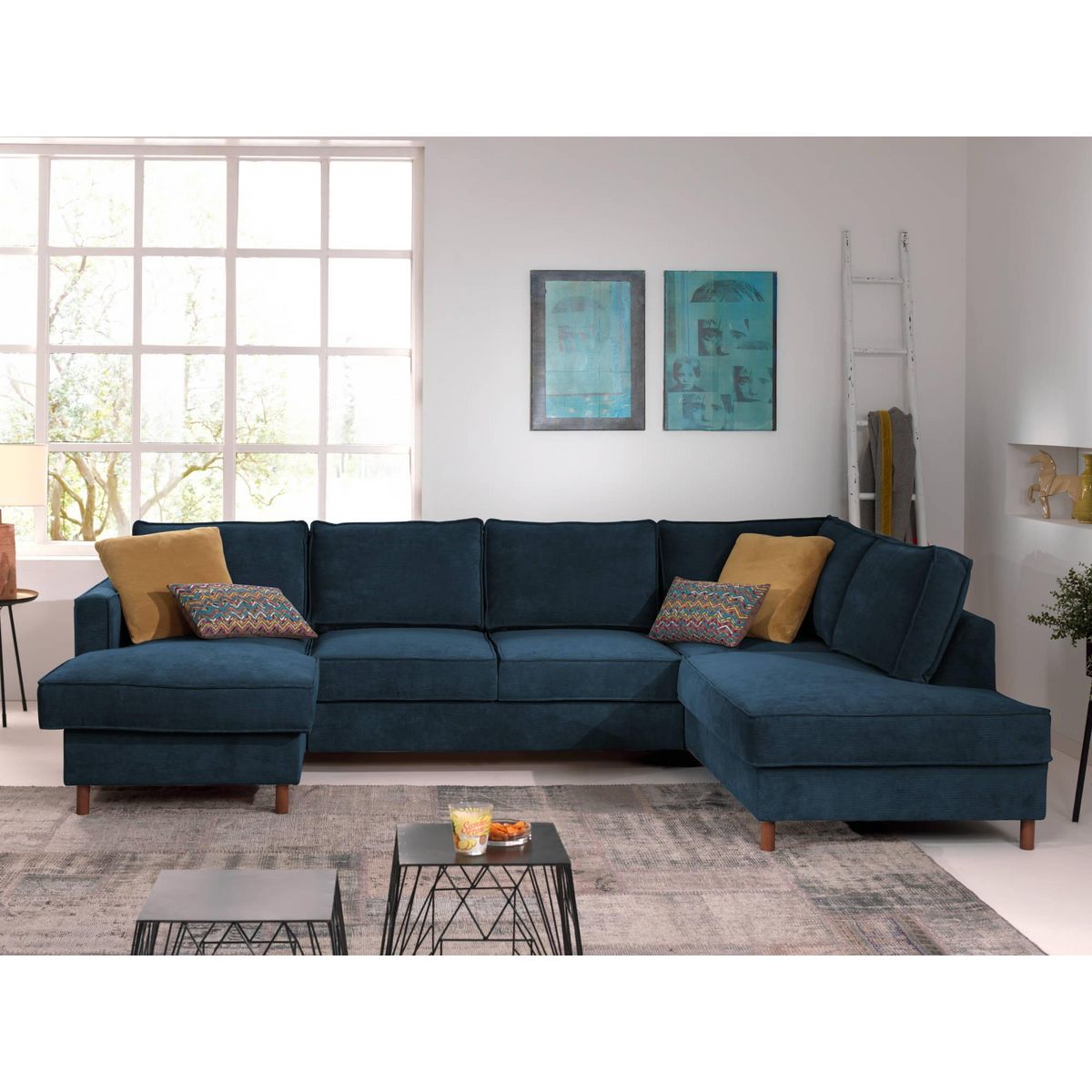 LISA DESIGN Jake - canapé panoramique d'angle droit - convertible avec coffre - 7 places - en velours côtelé