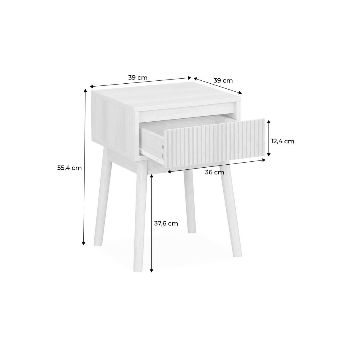 SWEEEK Lot de 2 tables de chevet avec un tiroir. Panneaux stratifiés couleur naturelle. Pied en bois de sapin.  L 39 x 39 x H 55.4cm LINEAR