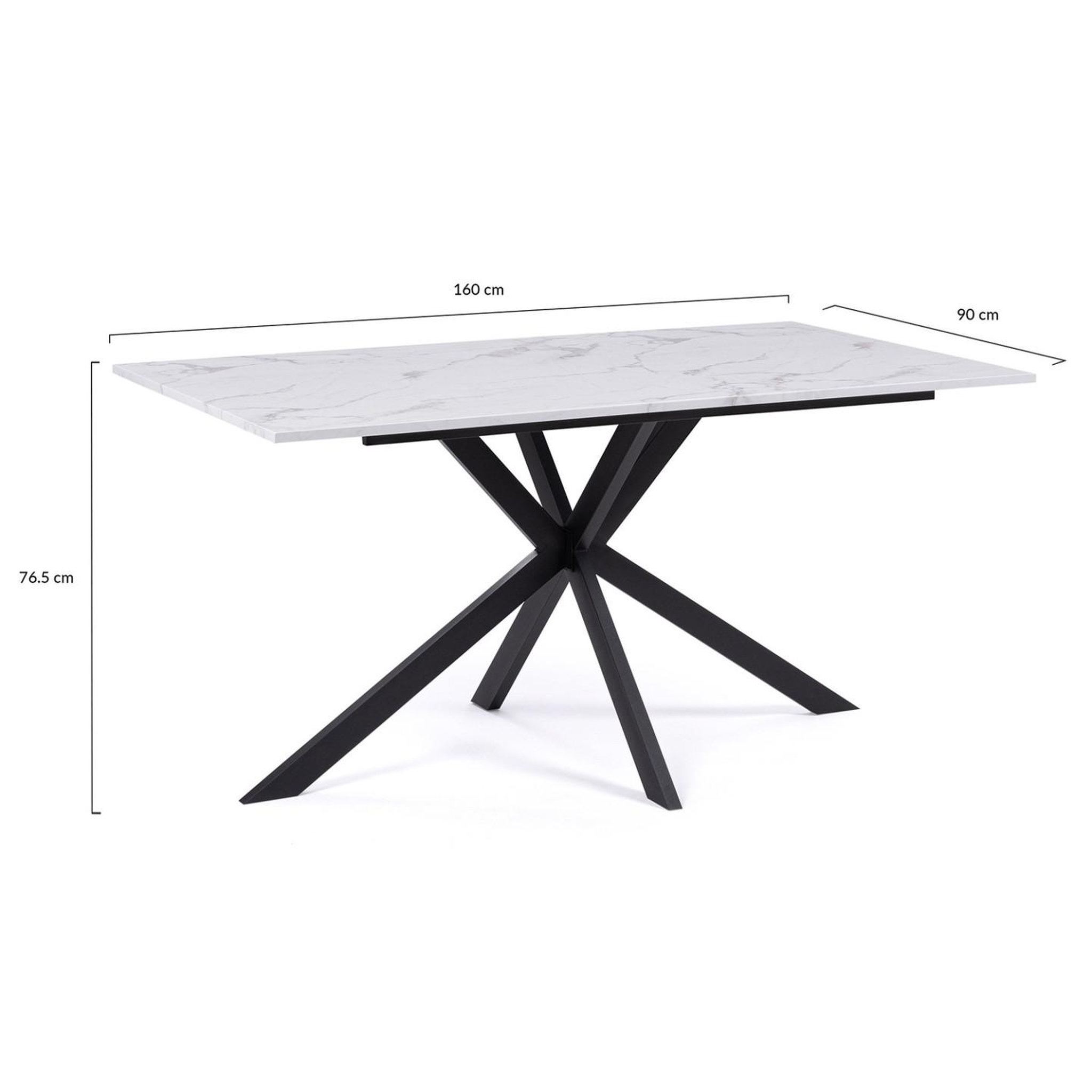 Voir la diapositive 3 : ID MARKET Table à manger rectangle alix 8 personnes pied araignée noir et plateau effet marbre blanc alaska 160 cm