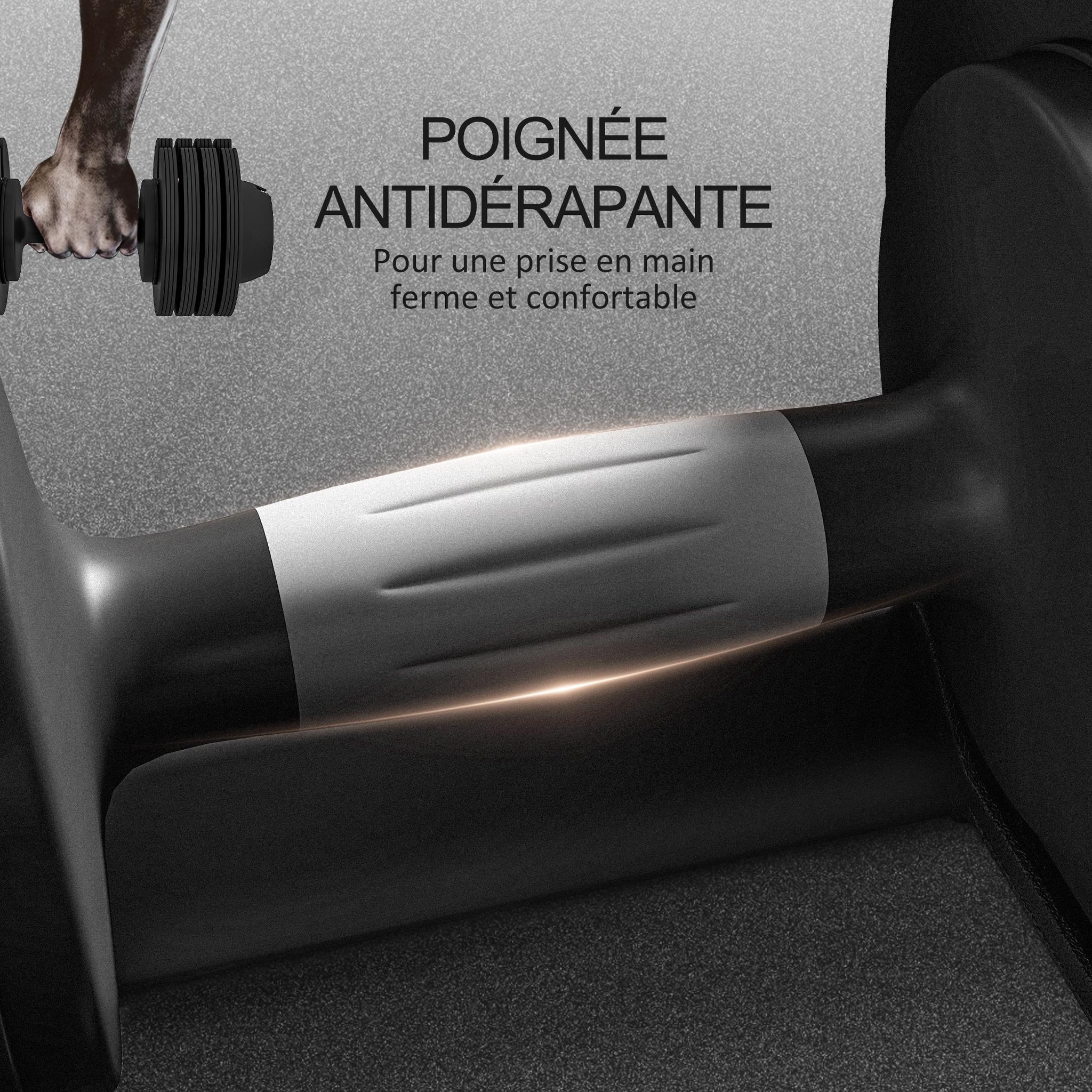 Voir la diapositive 6 : HOMCOM Haltère réglable poids 3,5/6/8/10 kg max. - plateau rangement, poignée antidérapante - acier abs noir