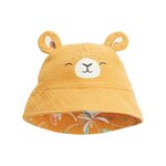 Petit Béguin Bob bébé réversible en gaze de coton Liwa. Coloris disponibles : Jaune