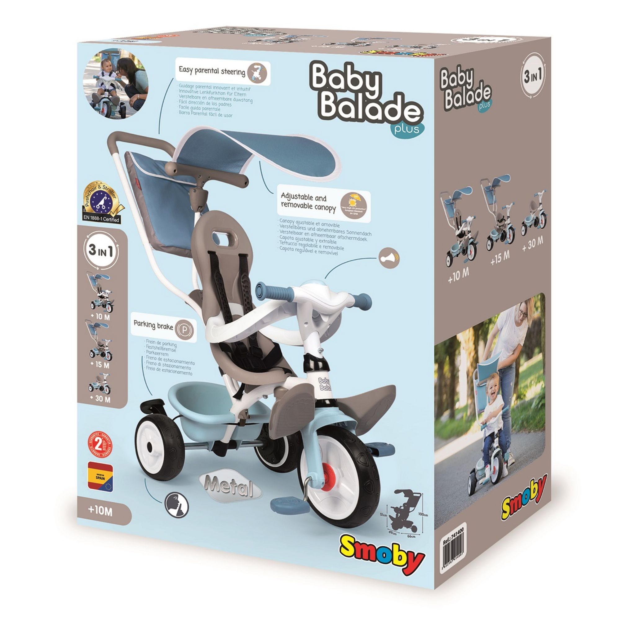 SMOBY Tricycle Baby balade plus bleu 