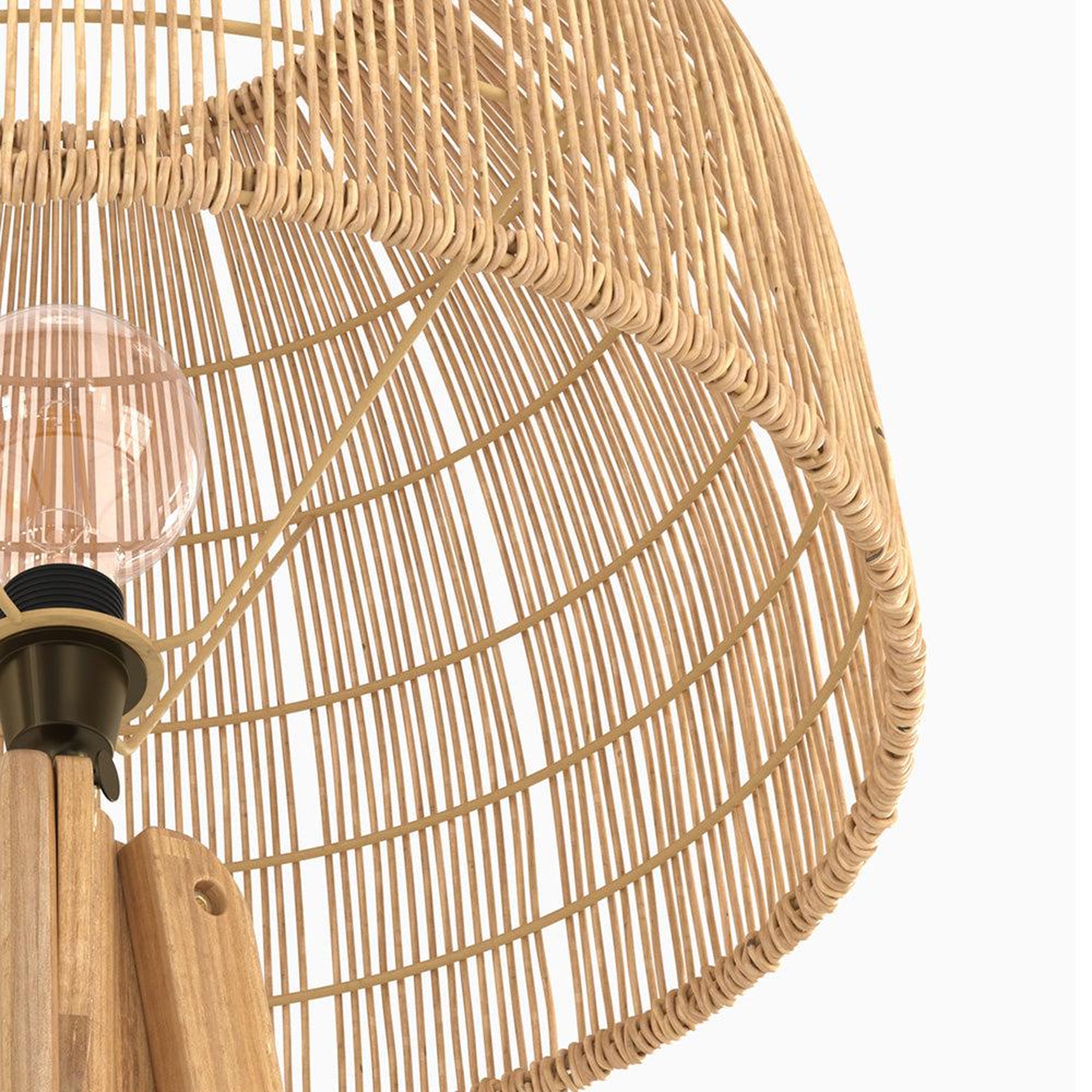 Voir la diapositive 6 : MAISON PAVANE Lampadaire trépied en rotin et bois de teck massif-corte