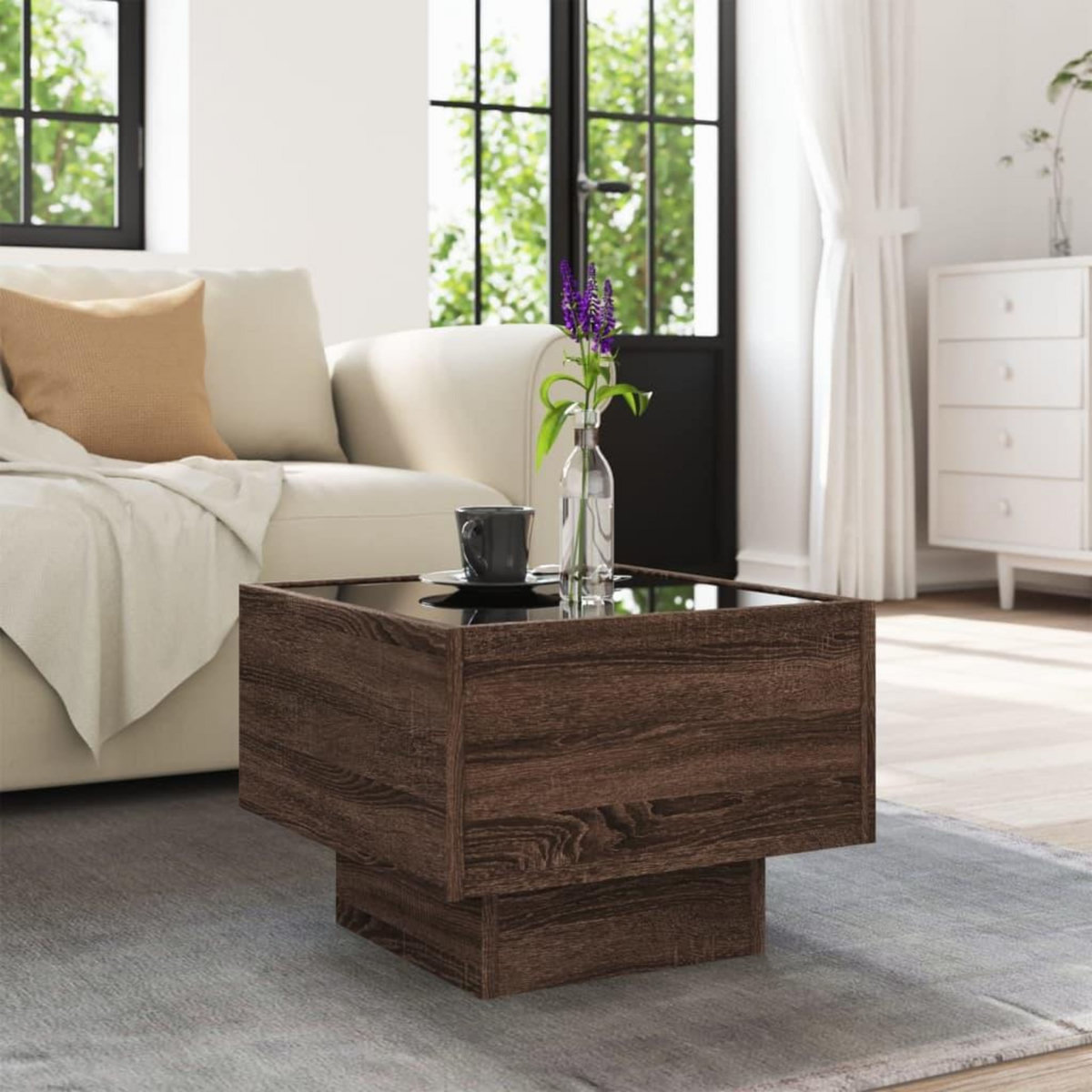 VIDAXL Table d'appoint et LED chene marron 40x40x30 cm bois ingenierie