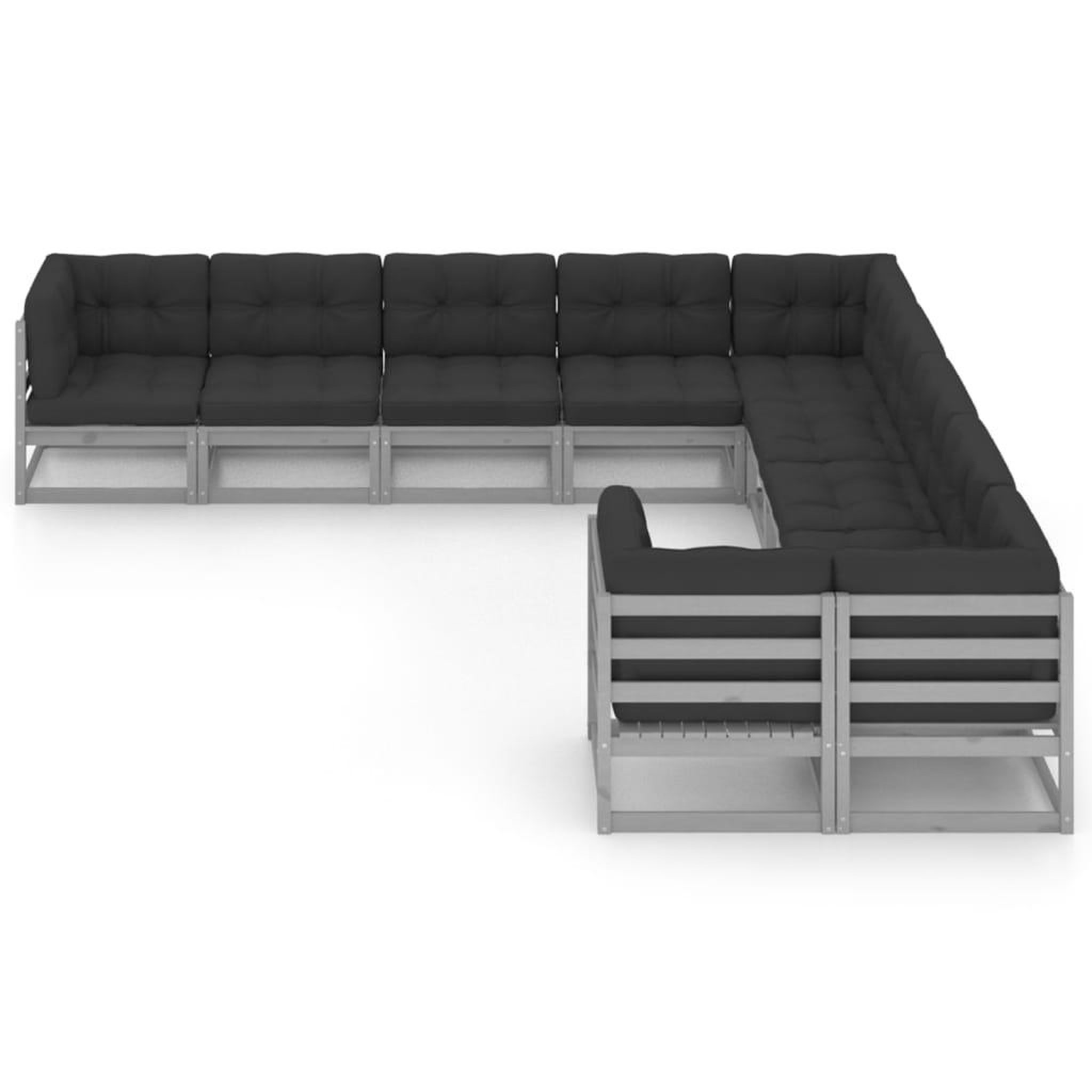 Voir la diapositive 2 : VIDAXL Salon de jardin 10 pcs avec coussins Gris Bois de pin massif