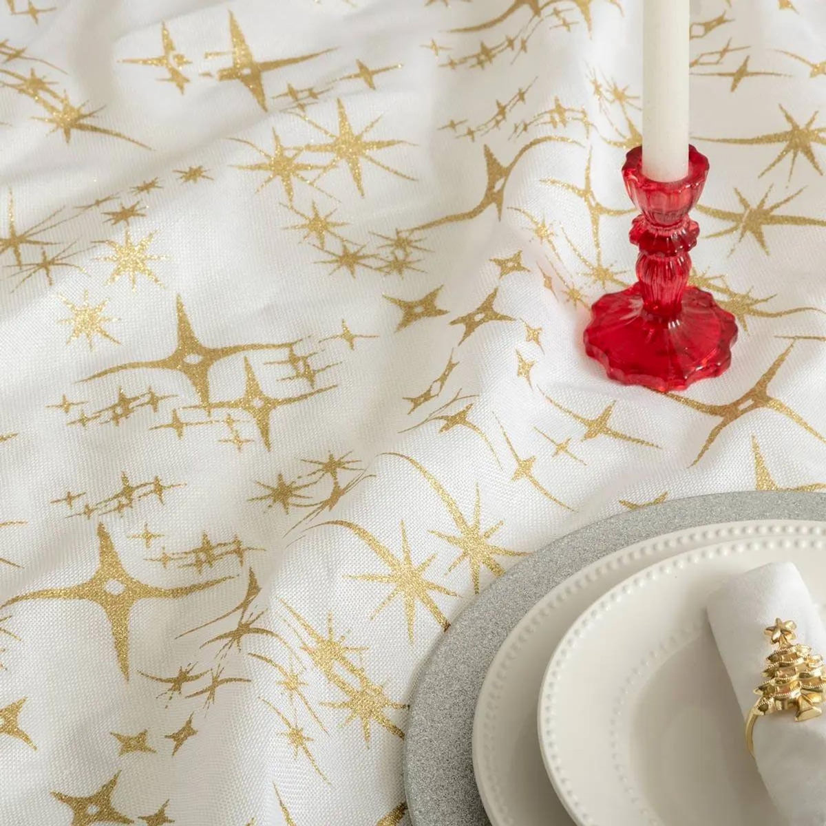 ATMOSPHERA Nappe Motif Étoiles  Colorama  140x240cm Blanc & Or