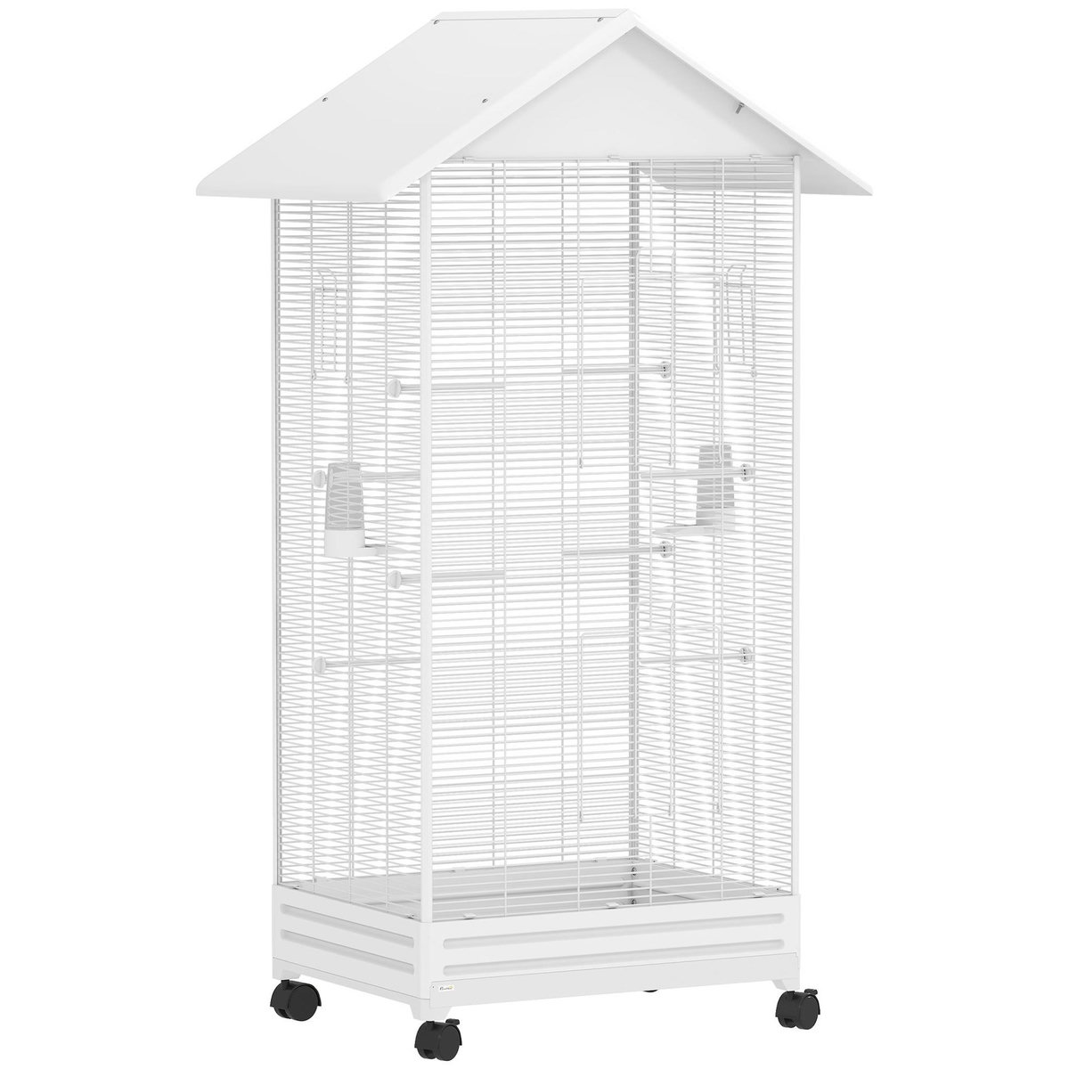 PAWHUT Cage à oiseaux sur roulettes tiroir amovible acier blanc