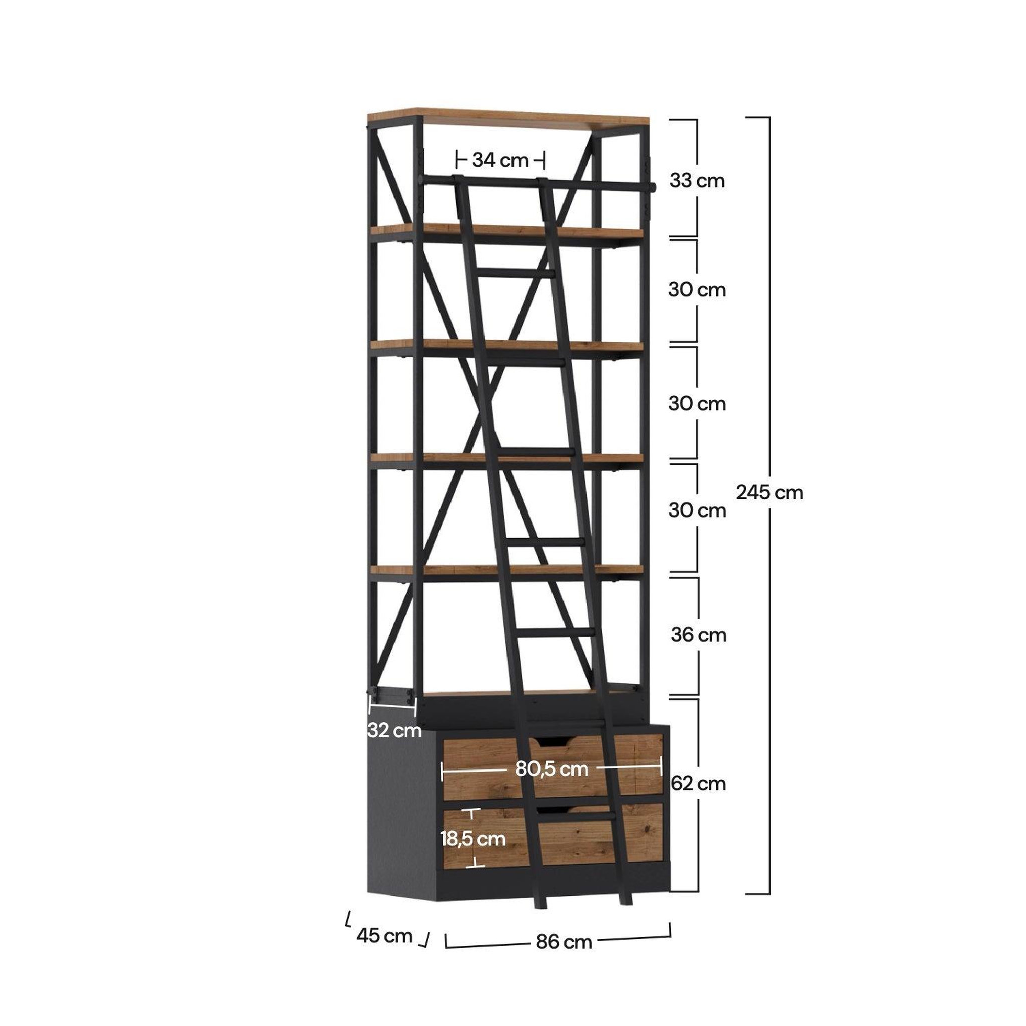 Voir la diapositive 4 : MAISON PAVANE Petite bibliothèque 86 cm en bois et métal-Kasi
