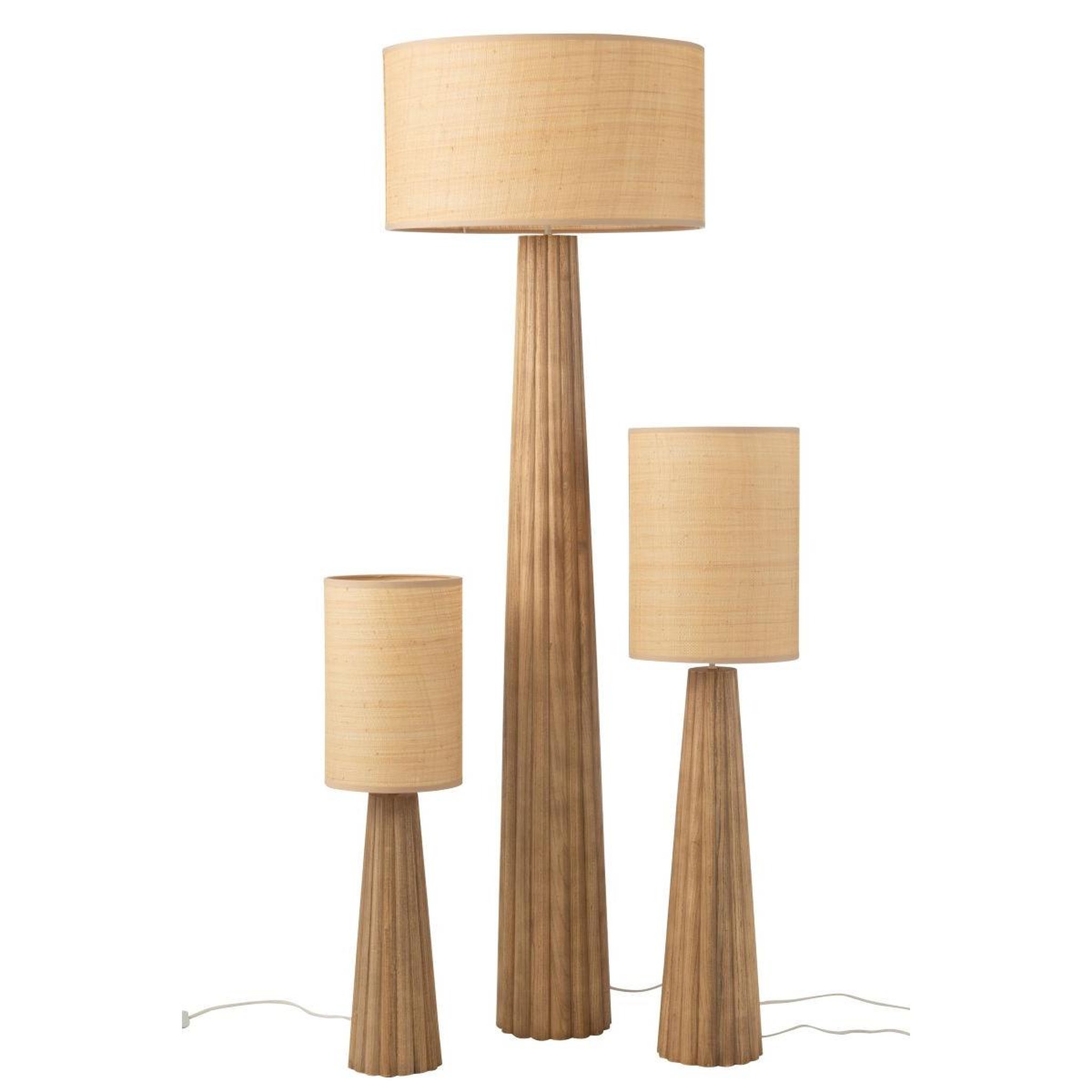 Voir la diapositive 4 : J-LINE Lampe à poser parapluie en bois  ailanthus  100cm naturel