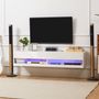 Voir la diapositive 2 : HOMCOM Meuble TV mural LED - banc TV flottant - 2 portes battantes - dim. 150L x 40l x 30H cm - blanc laqué