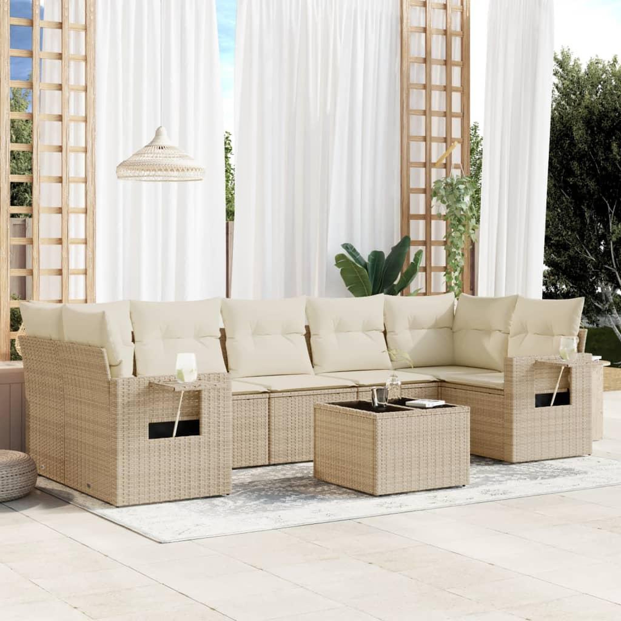 VIDAXL Salon de jardin avec coussins 8 pcs beige resine tressee