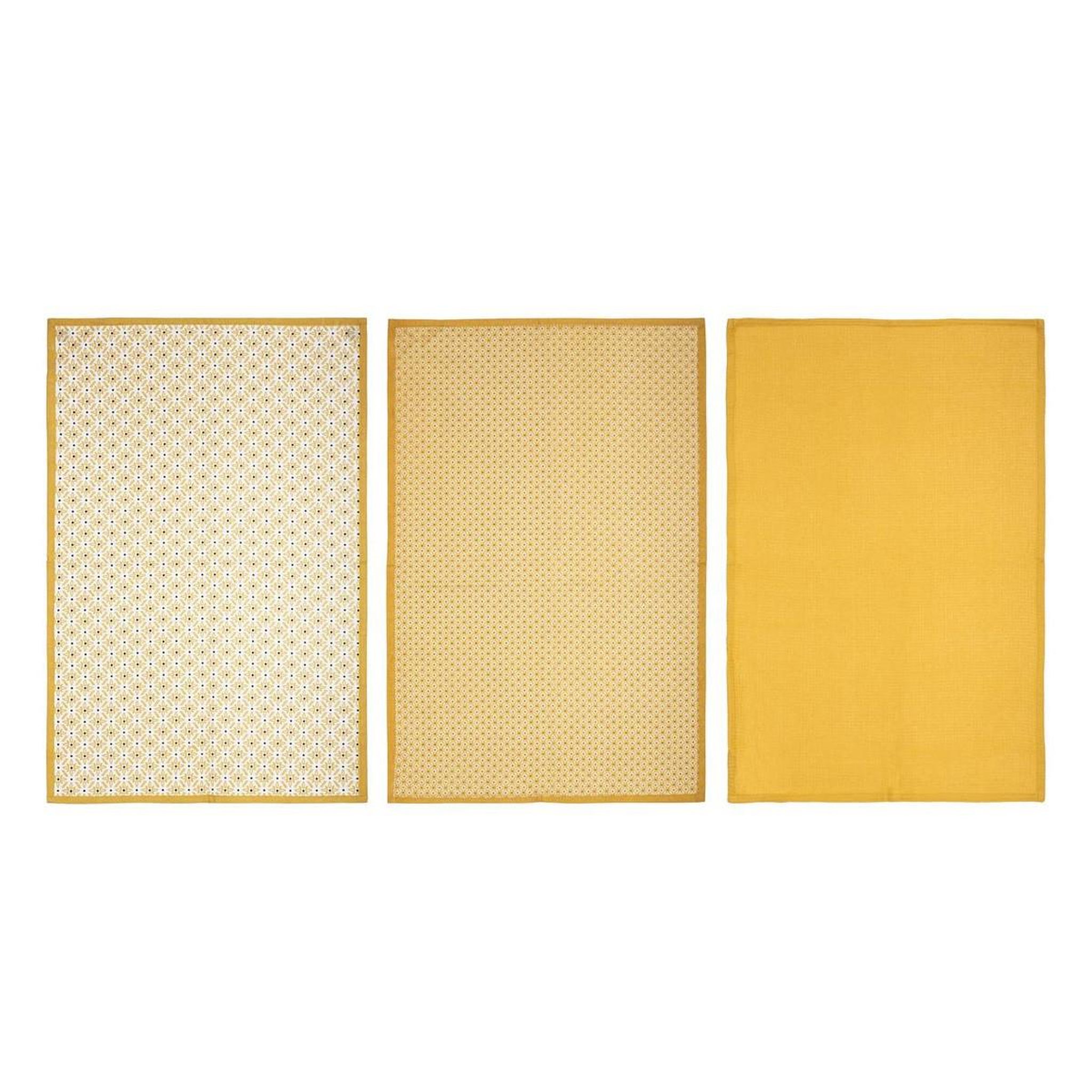 ATMOSPHERA Lot de 3 torchons  imprimé  45x70cm ocre