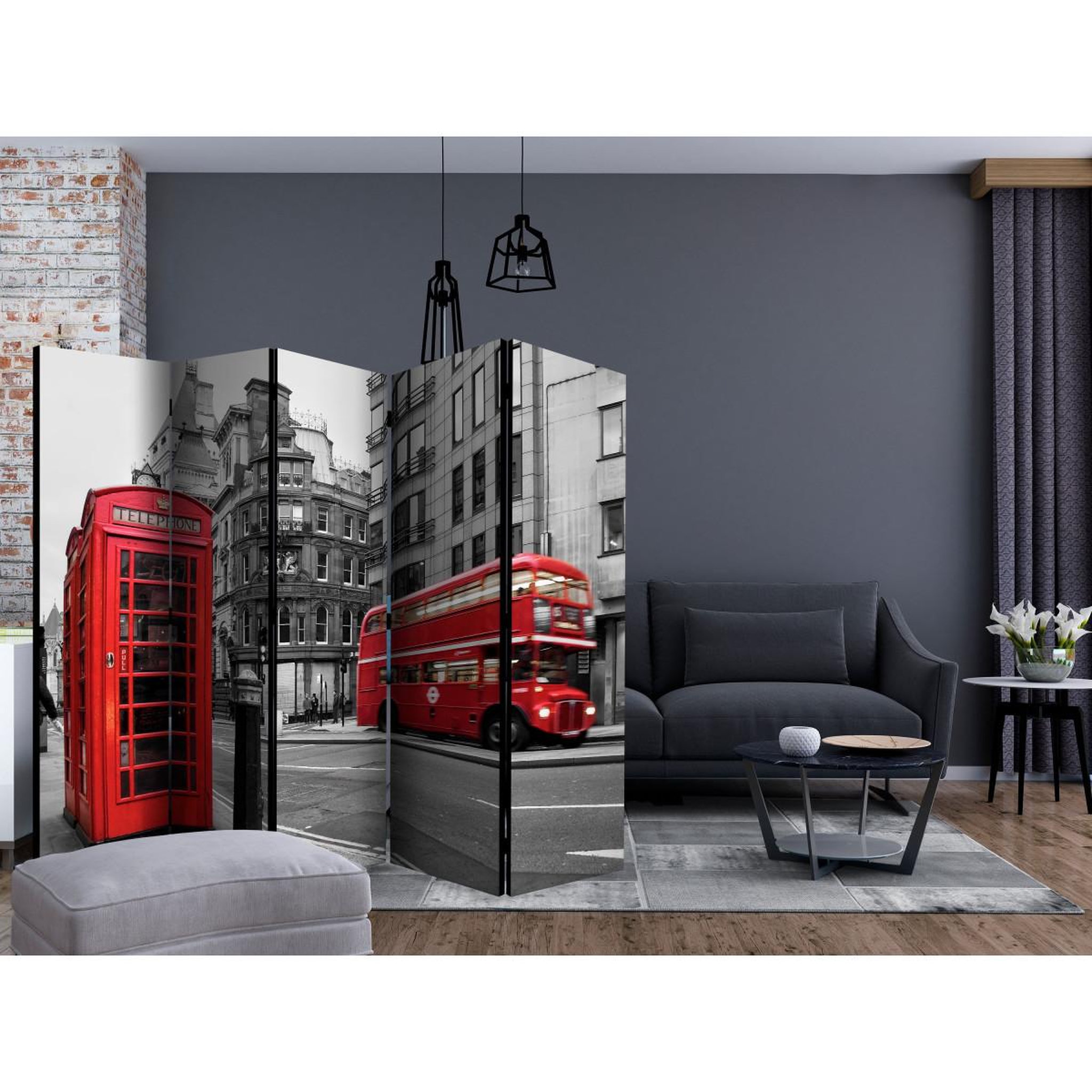 Voir la diapositive 2 : Paris Prix Paravent 5 volets  london icons  172x225cm