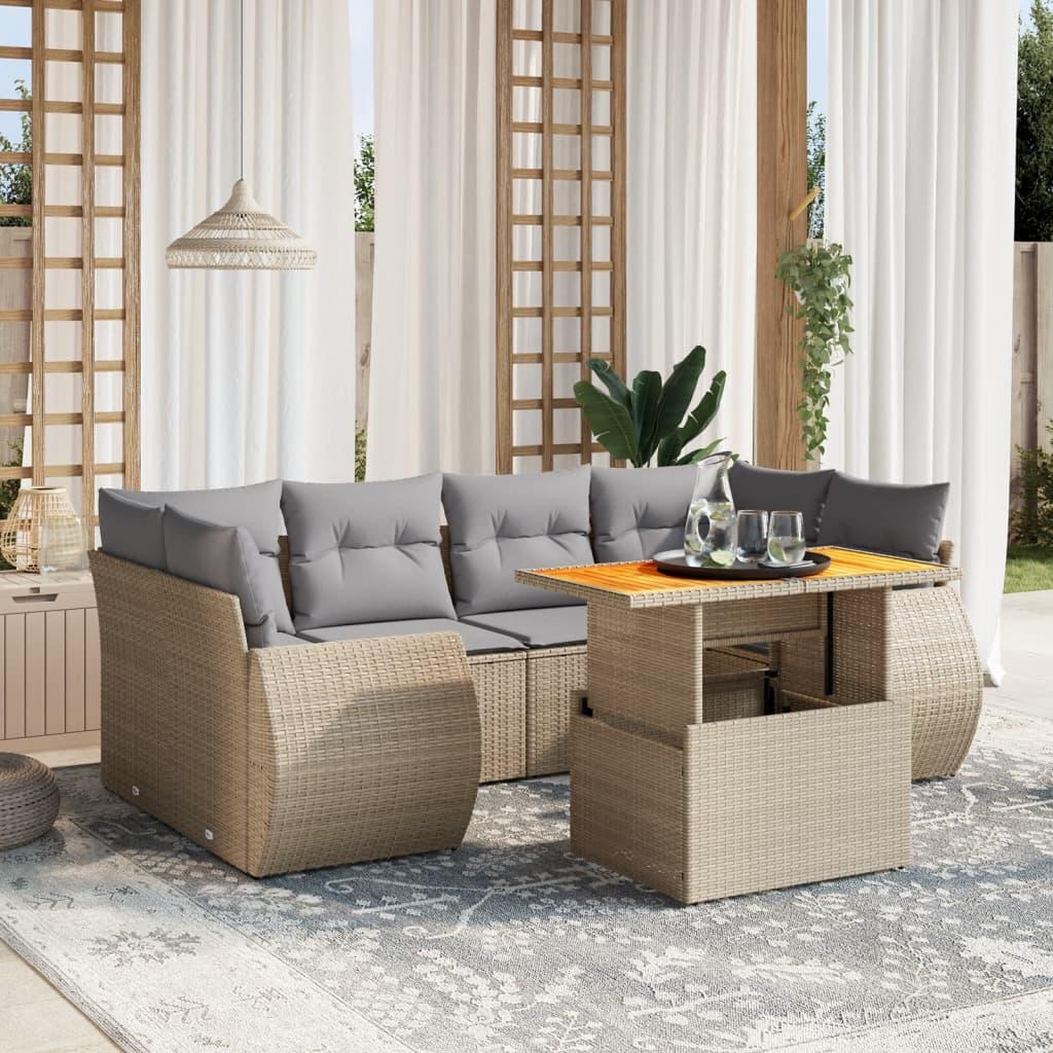 VIDAXL Salon de jardin avec coussins 7 pcs beige resine tressee