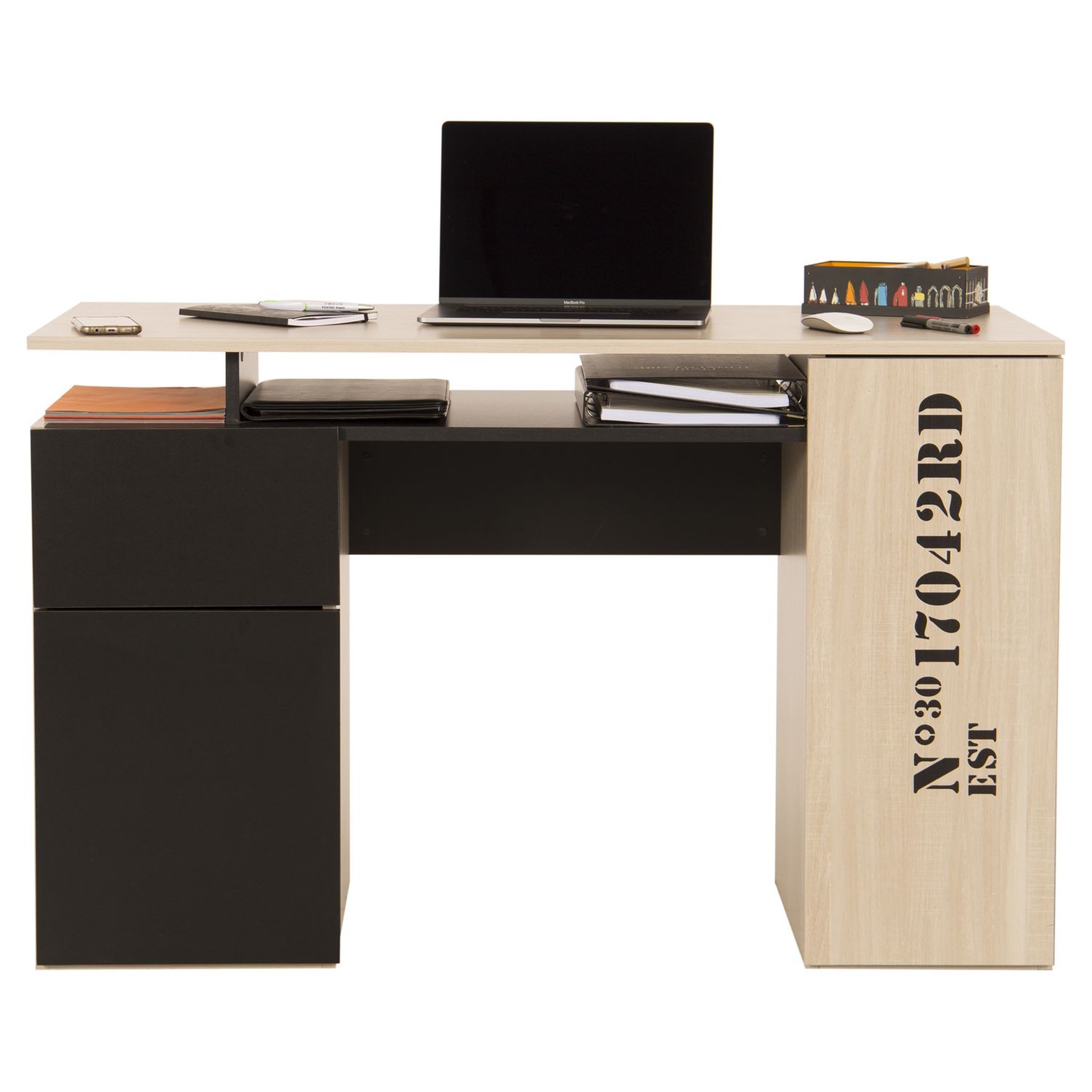 Voir la diapositive 2 : Bureau style industriel 2 portes 1 tiroir L120cm INDUSTRY