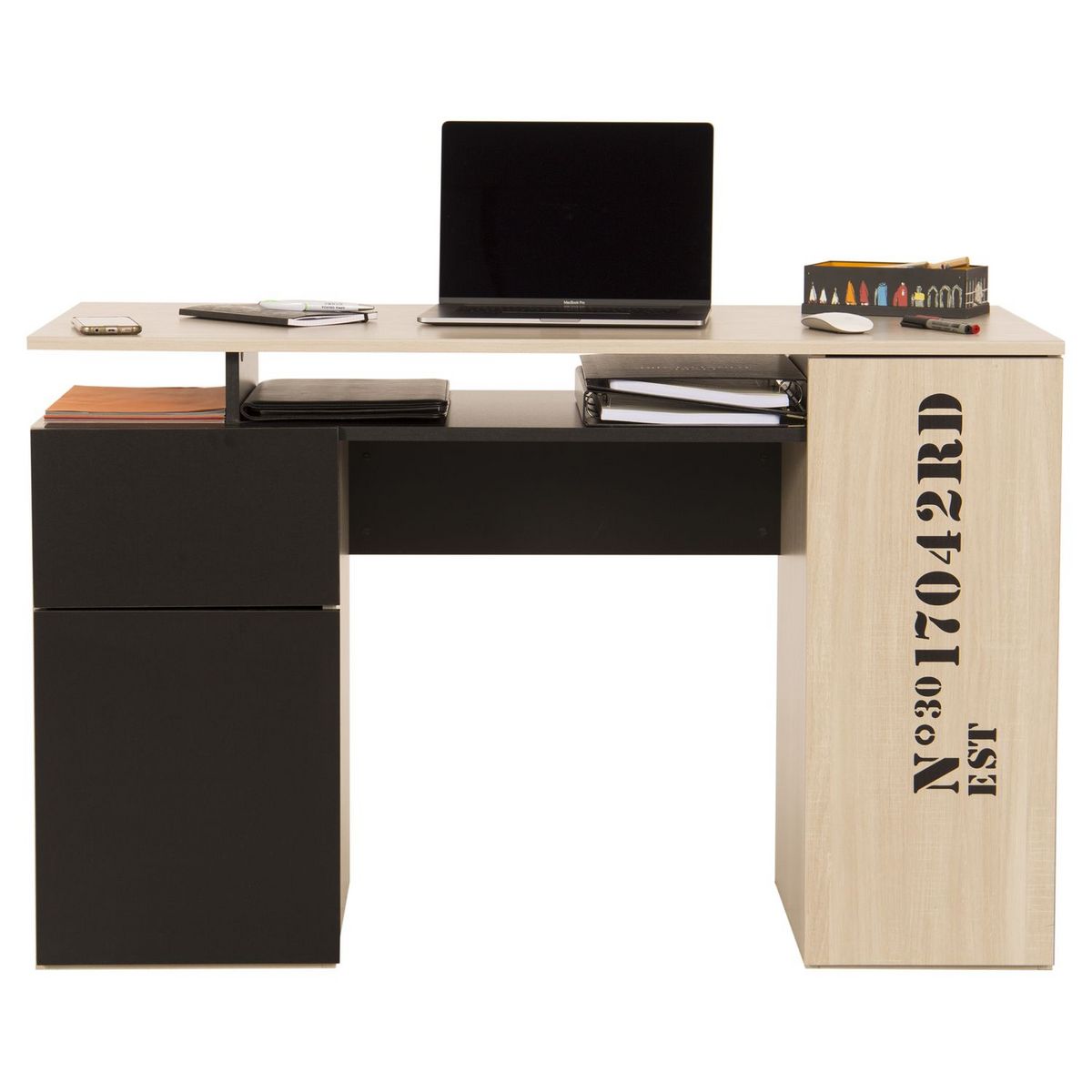 Bureau style industriel 2 portes 1 tiroir L120cm INDUSTRY