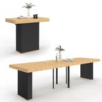 ID MARKET Table console extensible EDEN 14 personnes 300 cm bois et noir