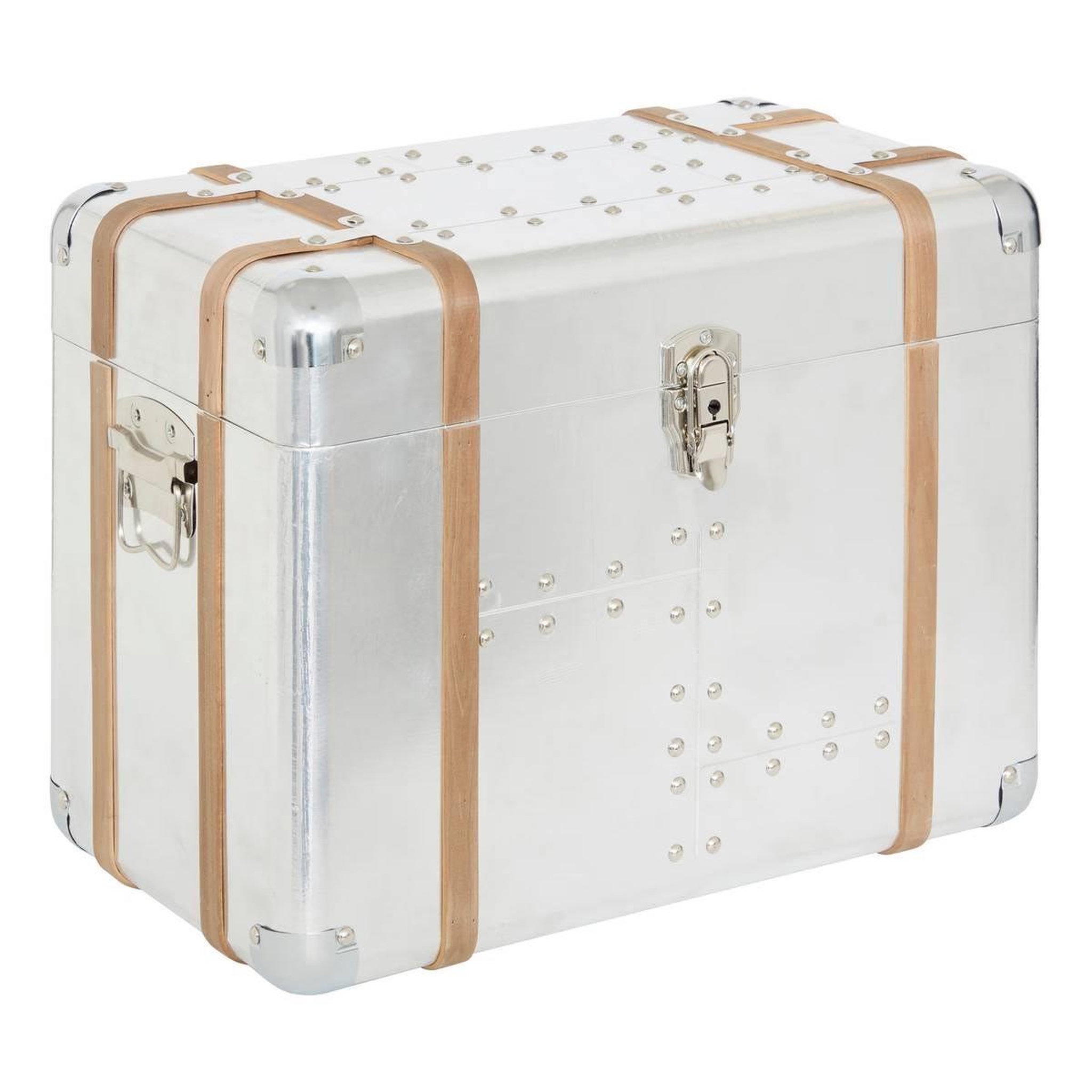 Voir la diapositive 4 : ATMOSPHERA Lot de 3 malles de rangement  sky  54cm argent
