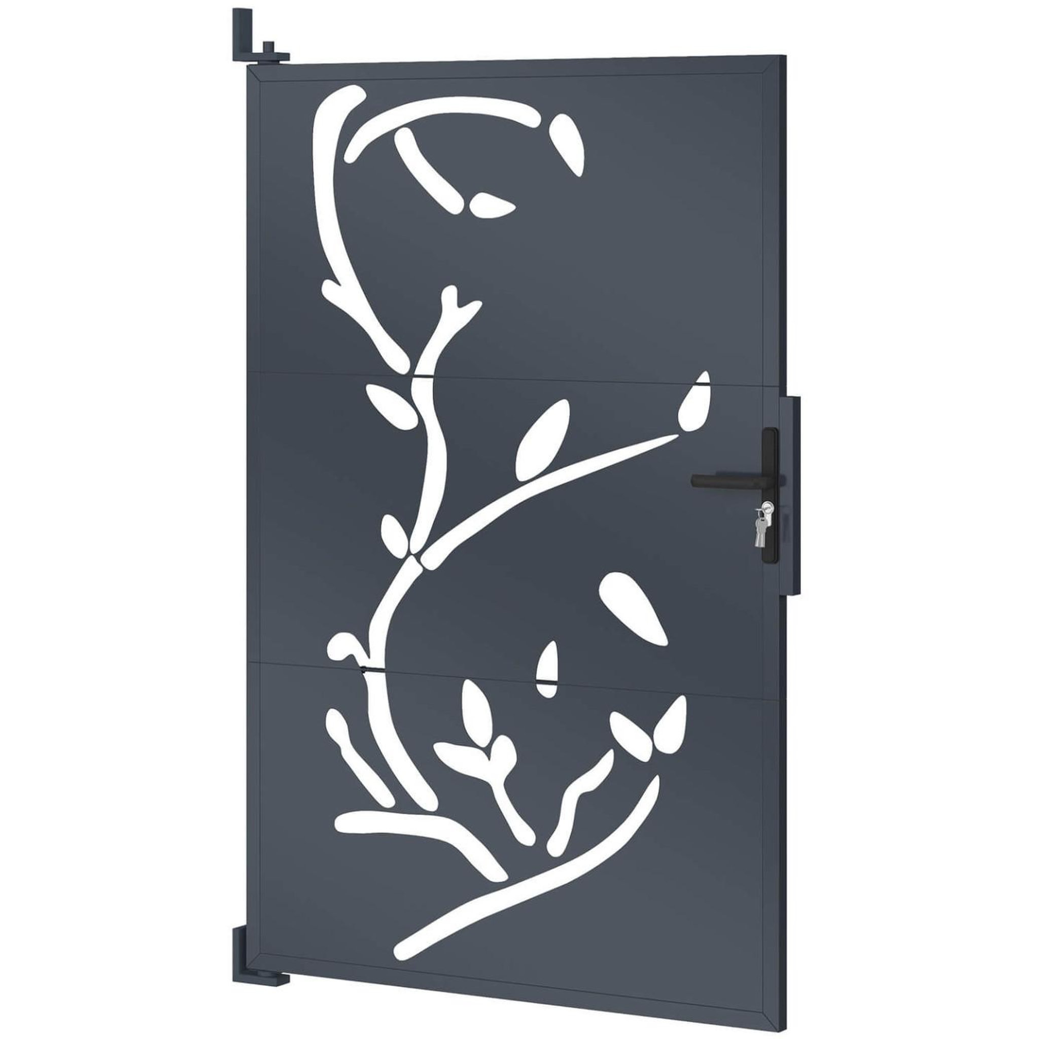ID MARKET Portillon 100 x 160 cm en acier gris anthracite avec motifs flower