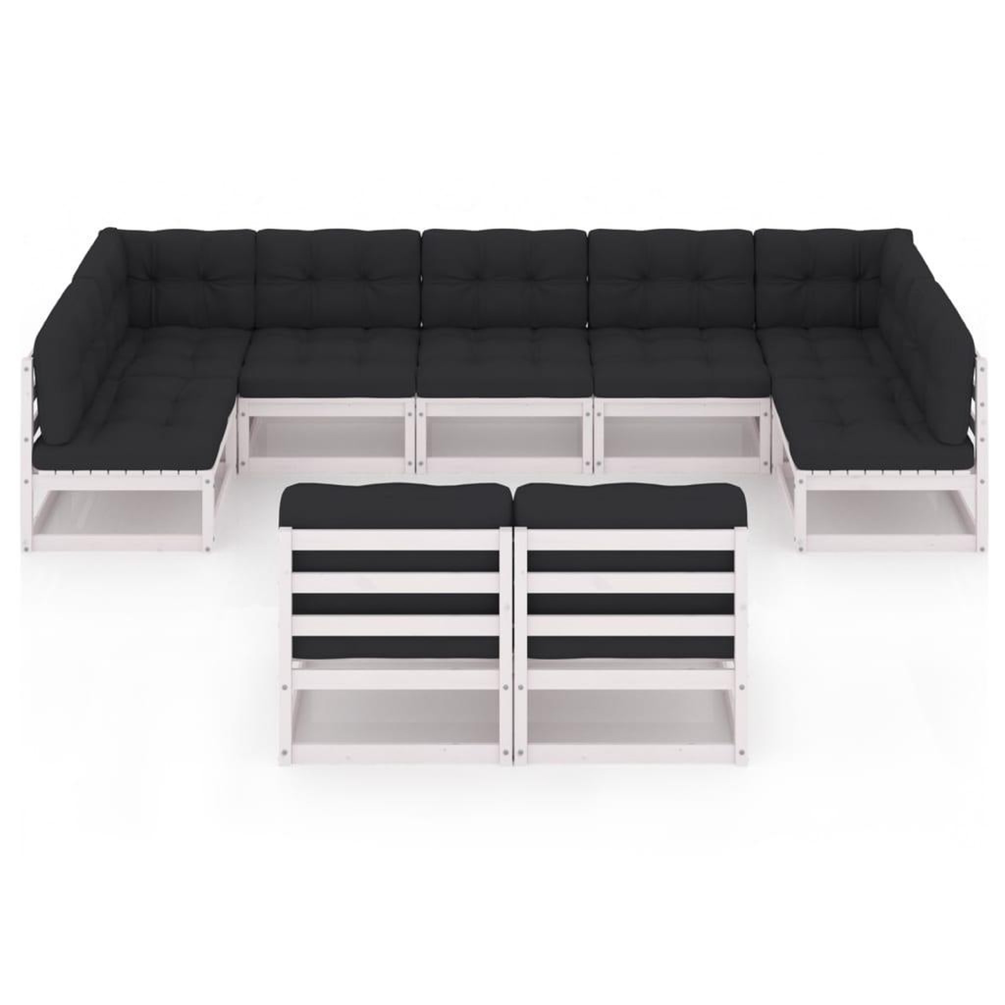 Voir la diapositive 3 : VIDAXL Salon de jardin 9 pcs avec coussins Blanc Bois de pin massif