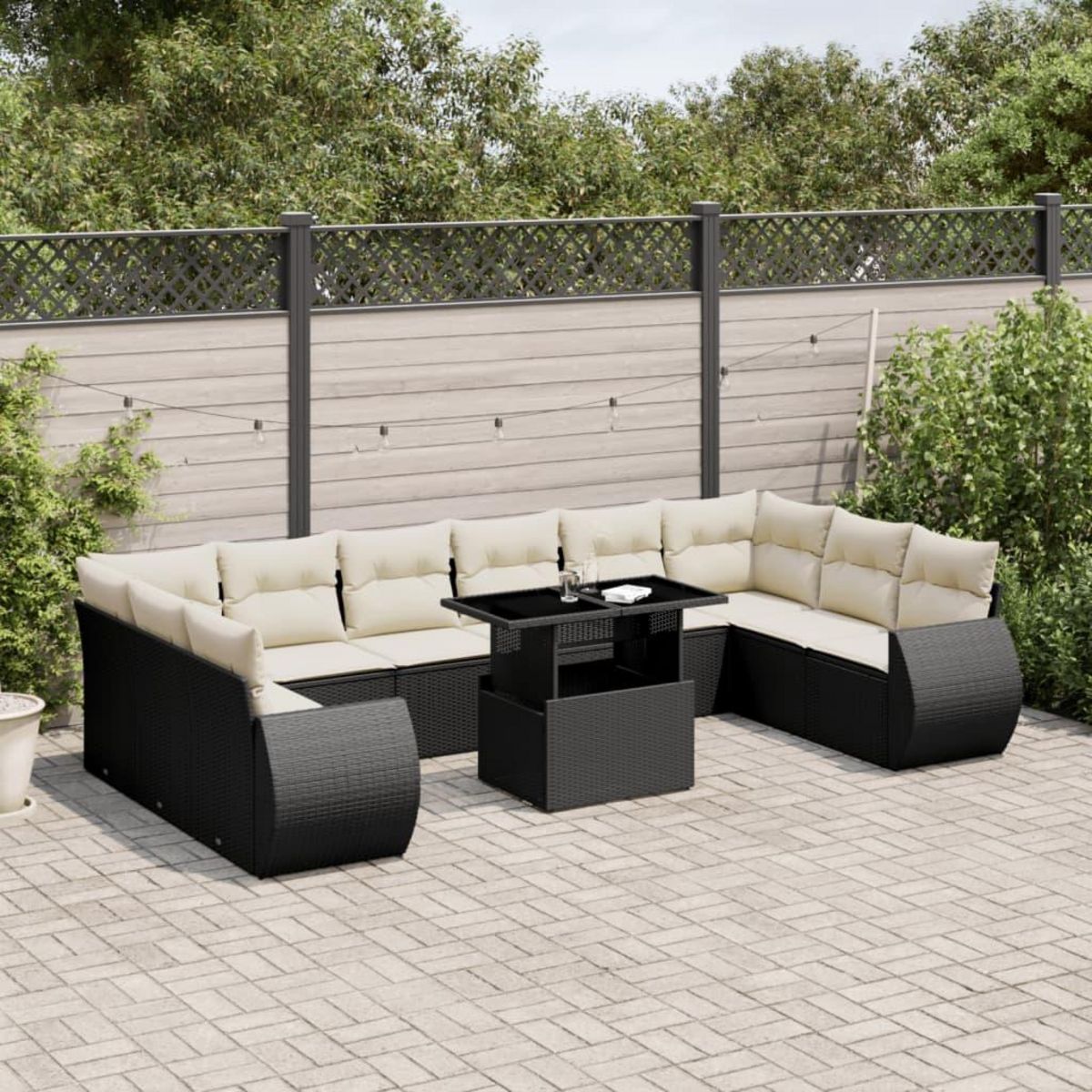 VIDAXL Salon de jardin 11 pcs avec coussins noir resine tressee