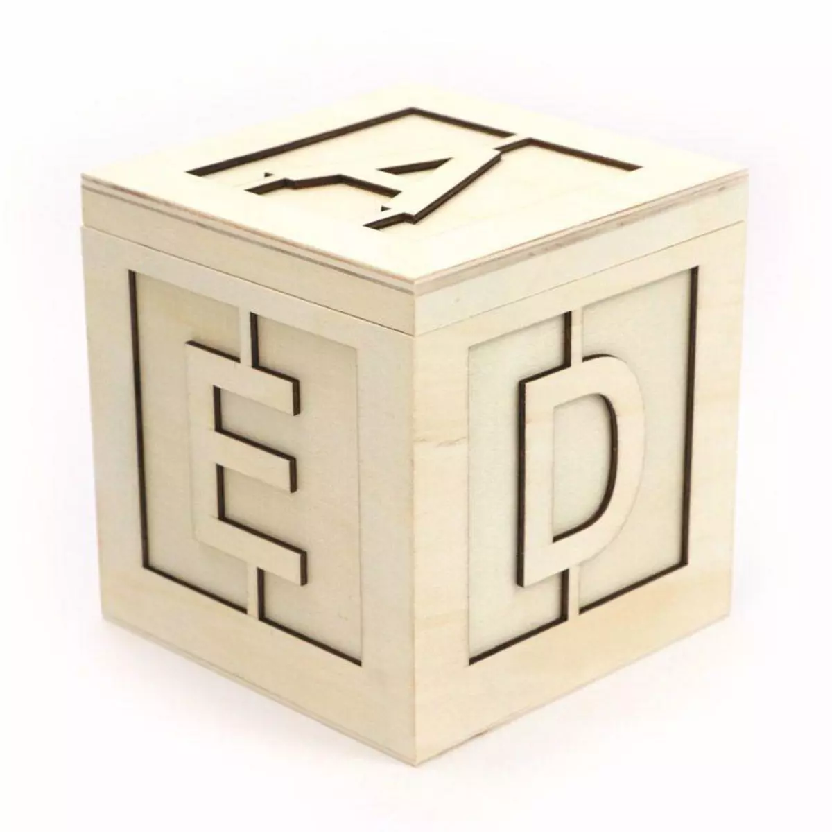 Graine créative Boîte carré en bois - Alphabet - 13 x 13 x 13 cm