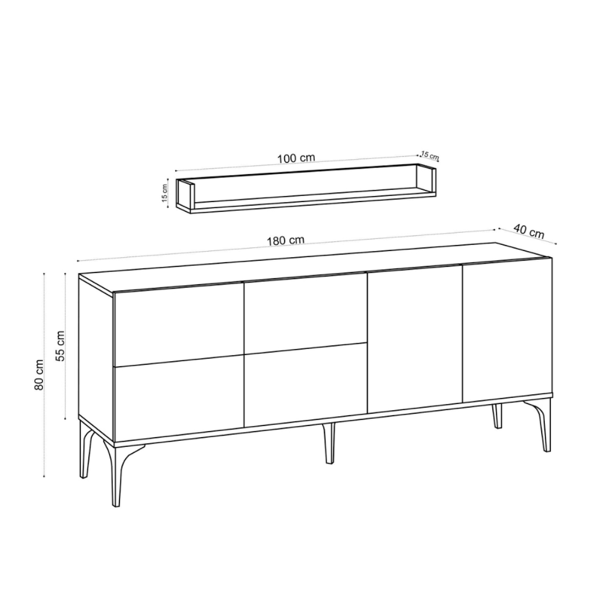 CONCEPT USINE Buffet effet travertin 180 cm 6 portes et étagère AURA