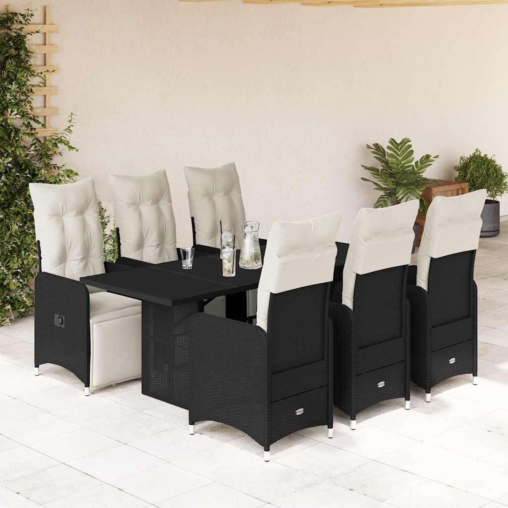 VIDAXL Ensemble de bistro de jardin 7 pcs coussins noir poly rotin