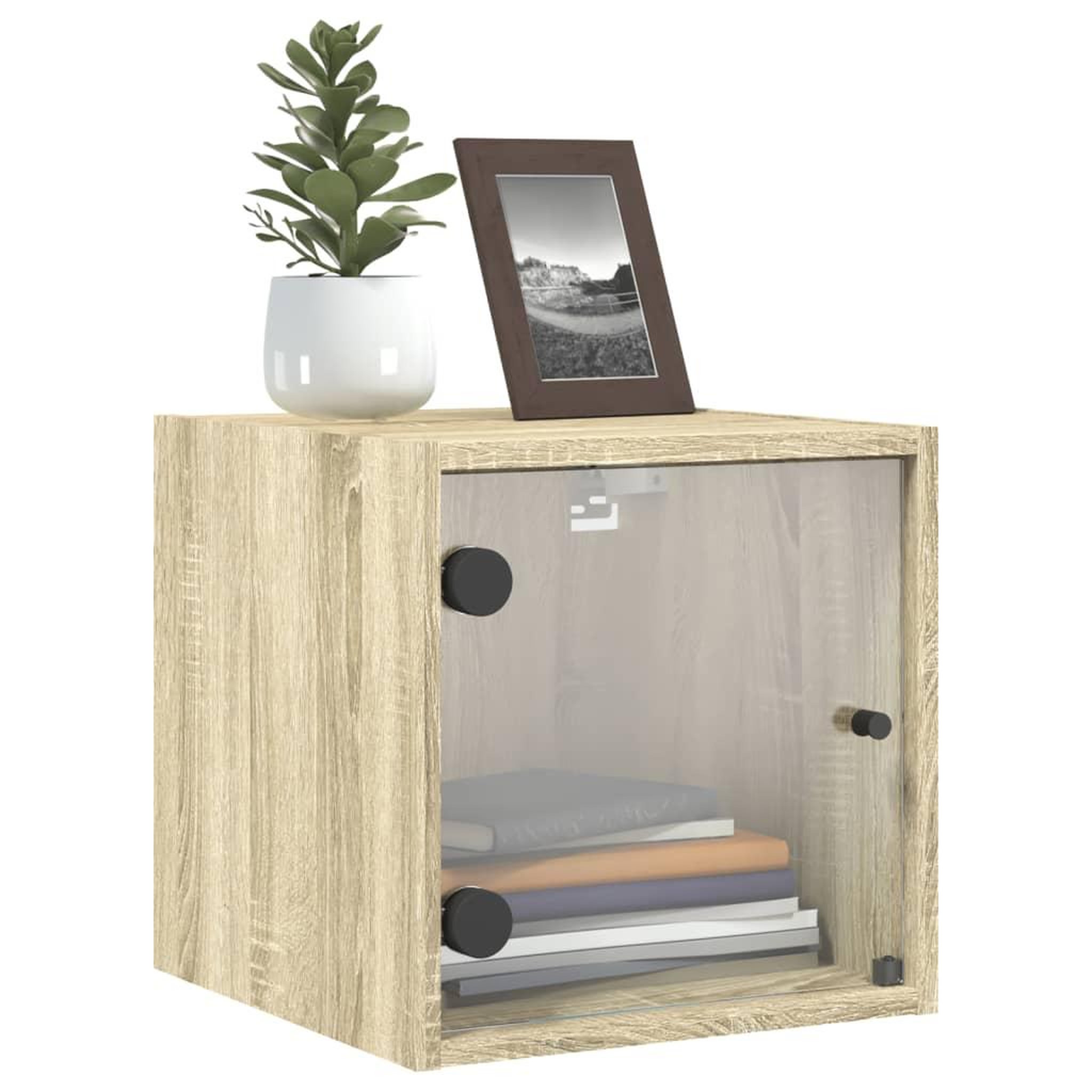 Voir la diapositive 4 : VIDAXL Tables de chevet et portes vitrees 2pcs chene sonoma 35x37x35cm