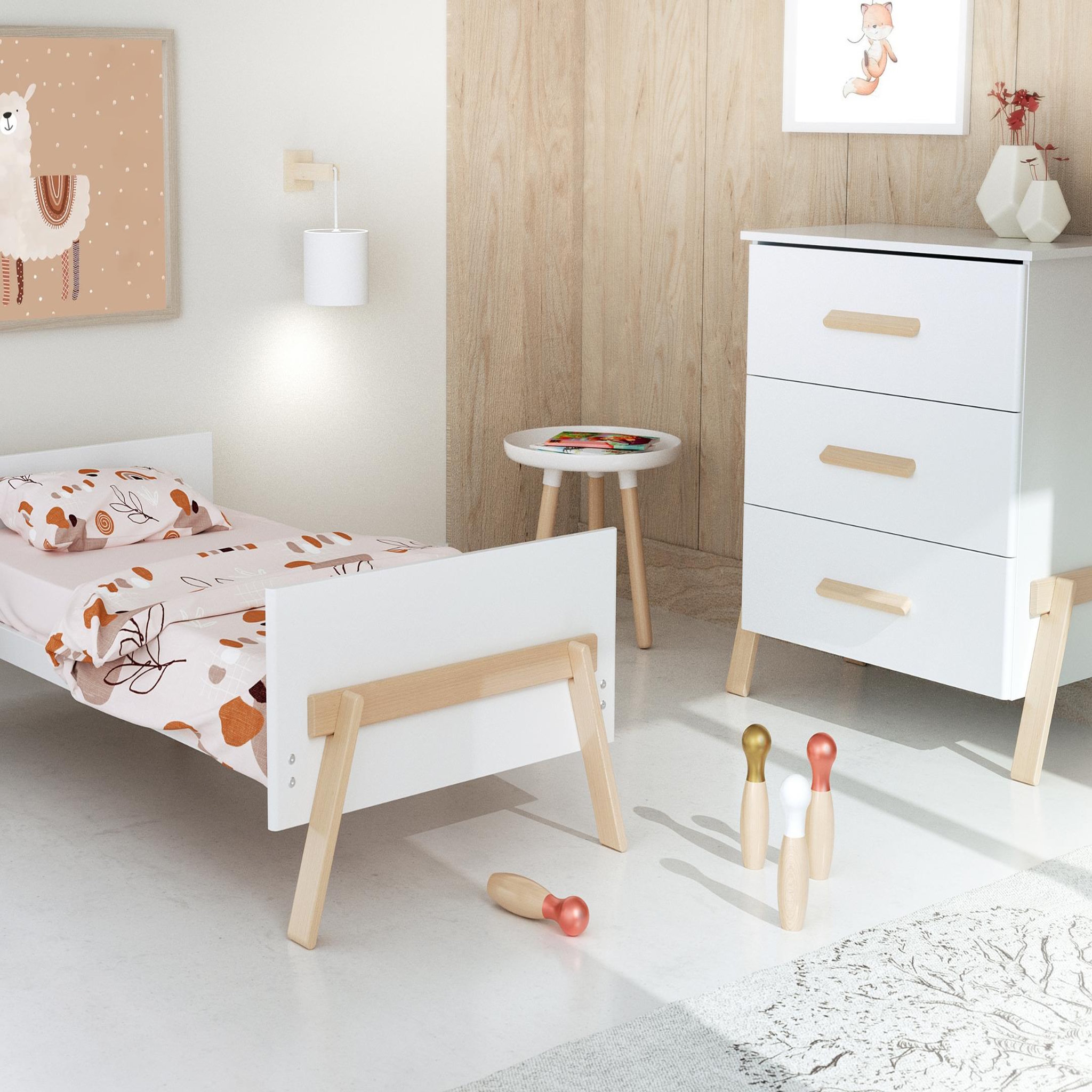 Voir la diapositive 3 : AT4 Chambre bébé lit, commode à langer 3 Tiroirs + armoire en bois