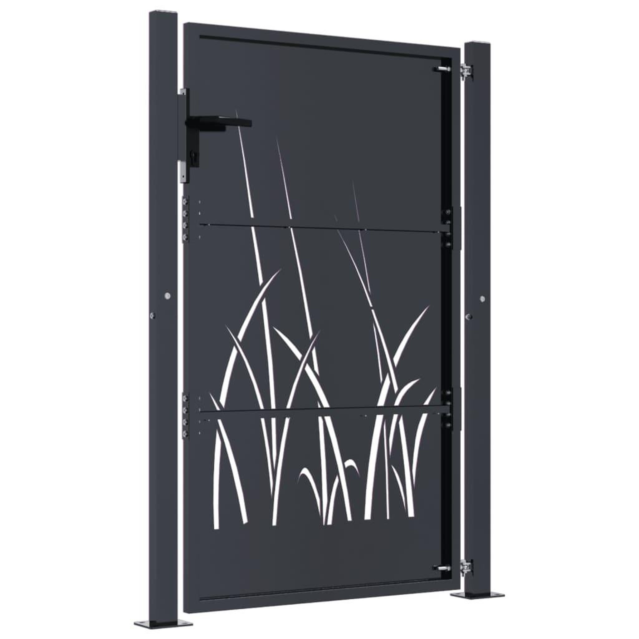 Voir la diapositive 4 : VIDAXL Portail de jardin anthracite 105x130cm acier conception d'herbe
