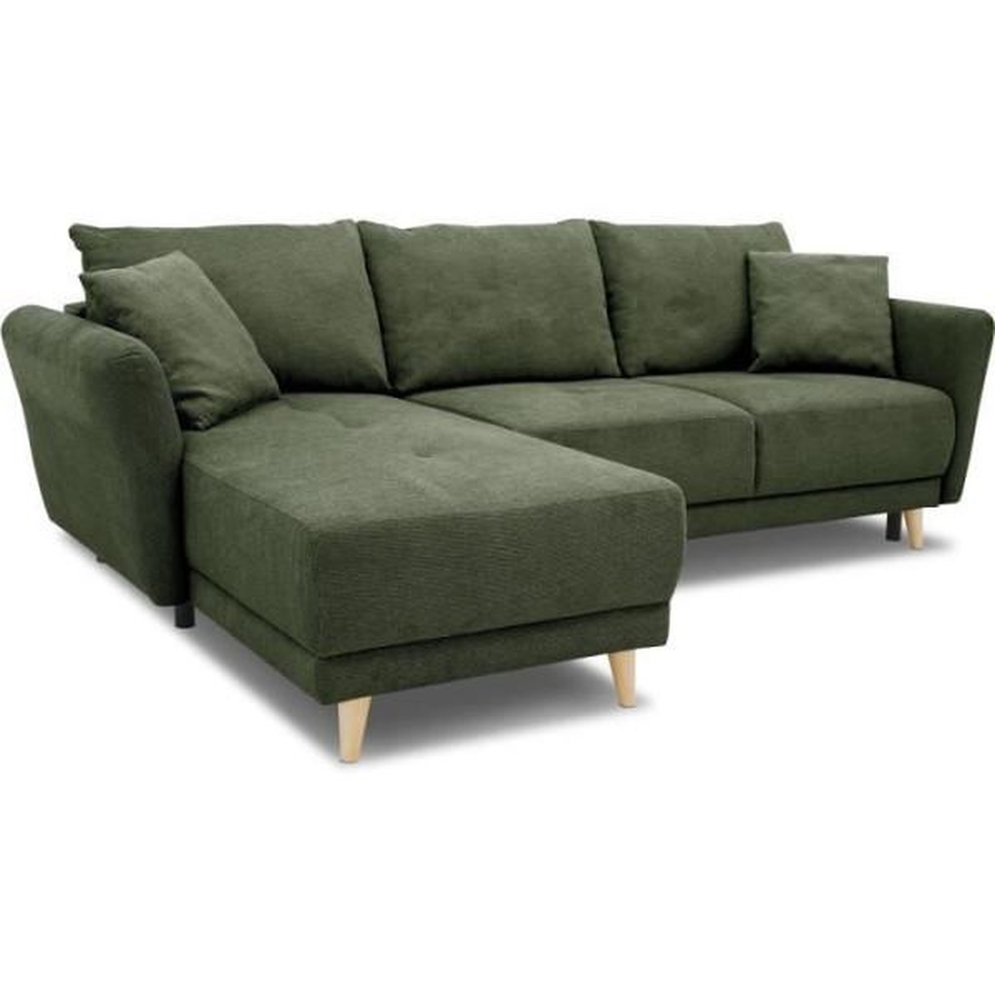Voir la diapositive 5 : MARKET24 Canapé d'angle convertible réversible 3-4 places CLAUDIUS - Tissu Vert Olive - Coffre de rangement - L 244 x P 158 x H 95 cm