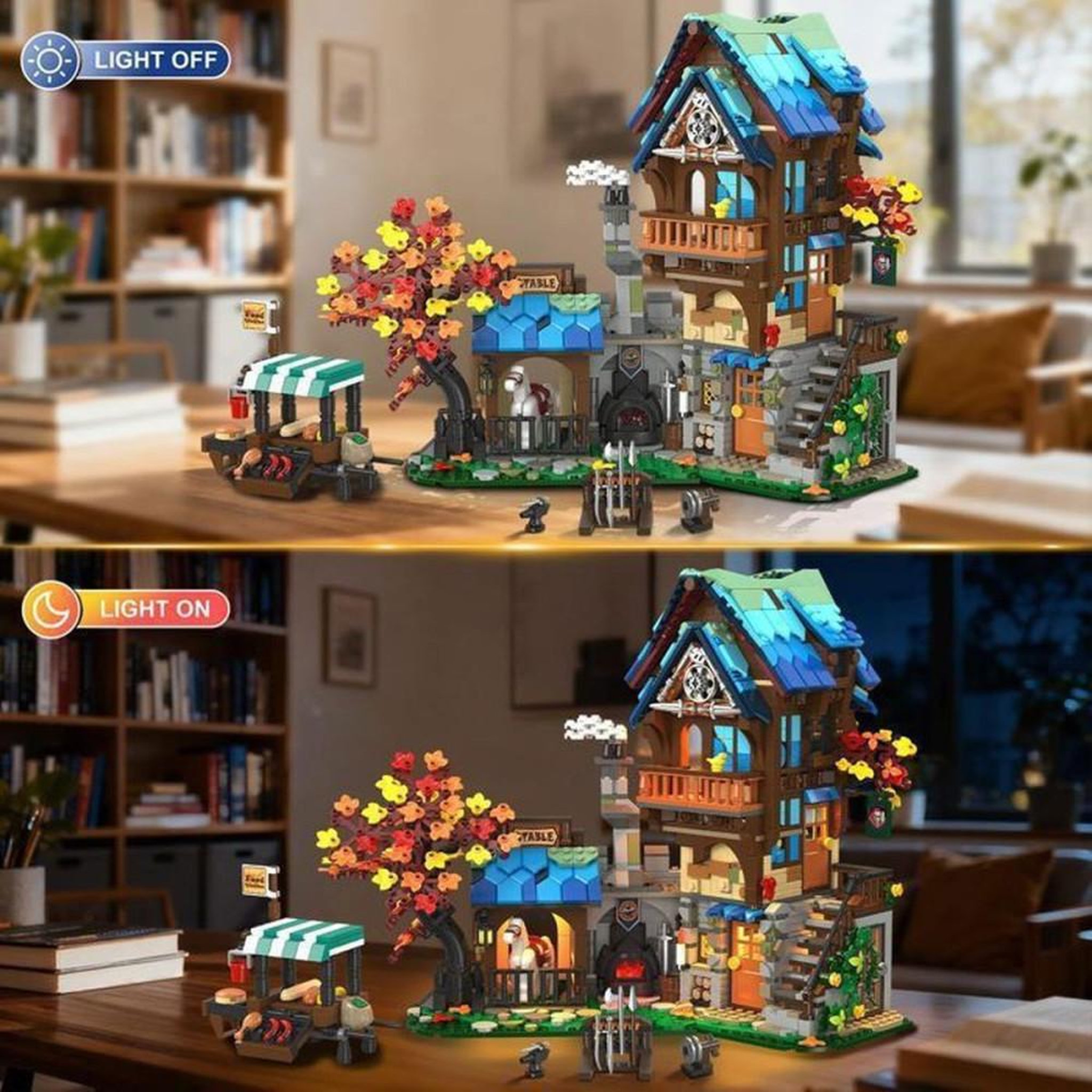 Voir la diapositive 2 : Coffret de construction médiéval INSOON 1747 pièces, avant-poste avec 4 LED, toit amovible et décors détaillés 12+