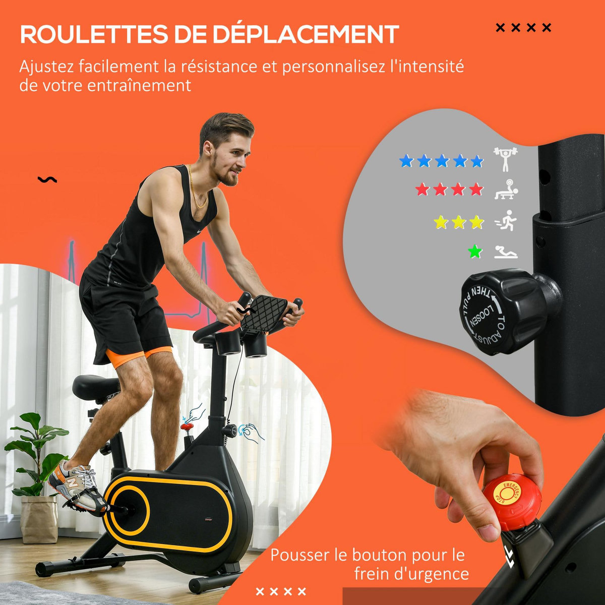HOMCOM Vélo d'appartement réglable - vélo biking cardio - volant d'inertie 4 Kg, écran LCD, support Ipad, porte-gobelet - acier noir