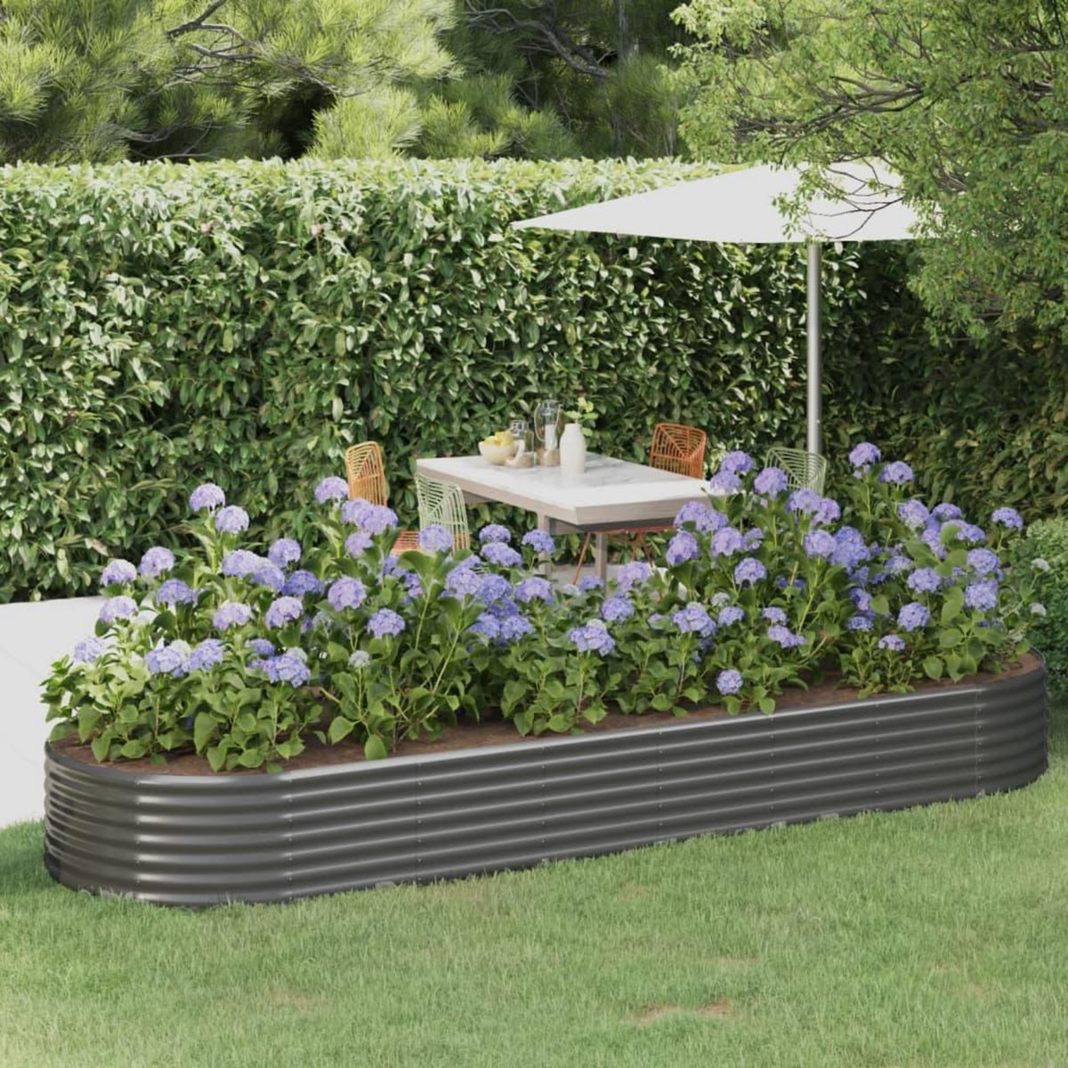 VIDAXL Lit sureleve de jardin Acier galvanise 322x100x36cm gris