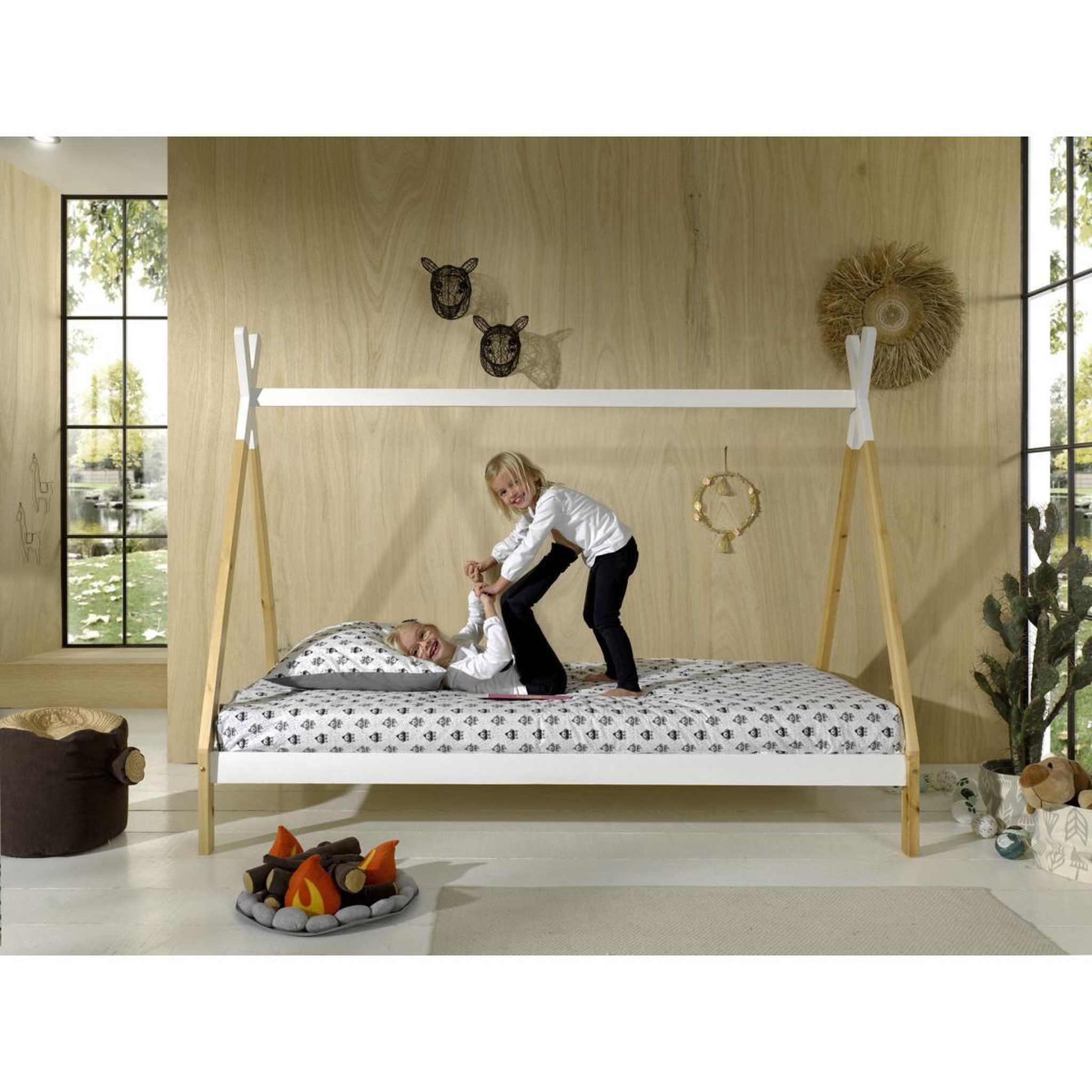 Voir la diapositive 3 : Paris Prix Lit enfant en pin massif  tipi  90x200cm blanc