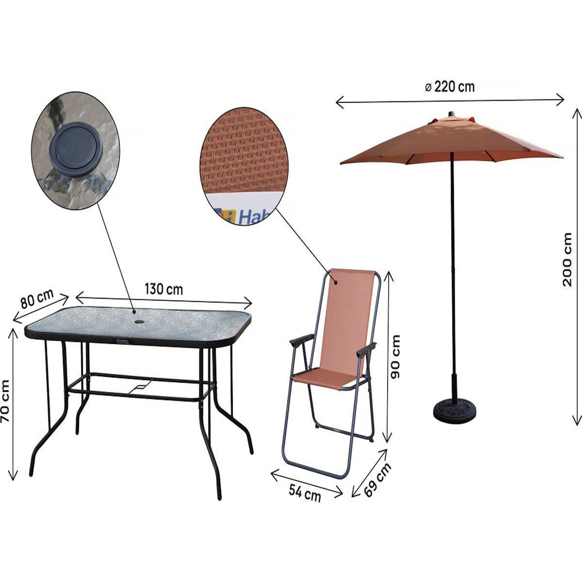 Habitat et Jardin Salon de jardin repas avec parasol en métal  Convivia  - 6 places - Terracotta