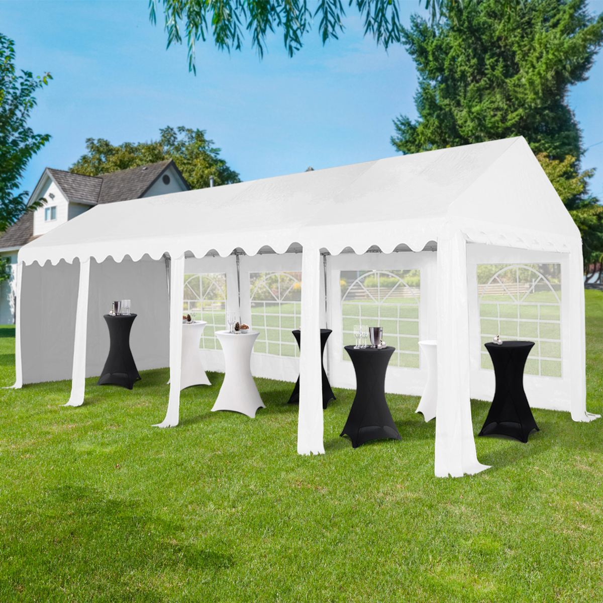 ID MARKET Tente de réception 4x8 M barnum PE 180gr/m² chapiteau blanc 40 personnes
