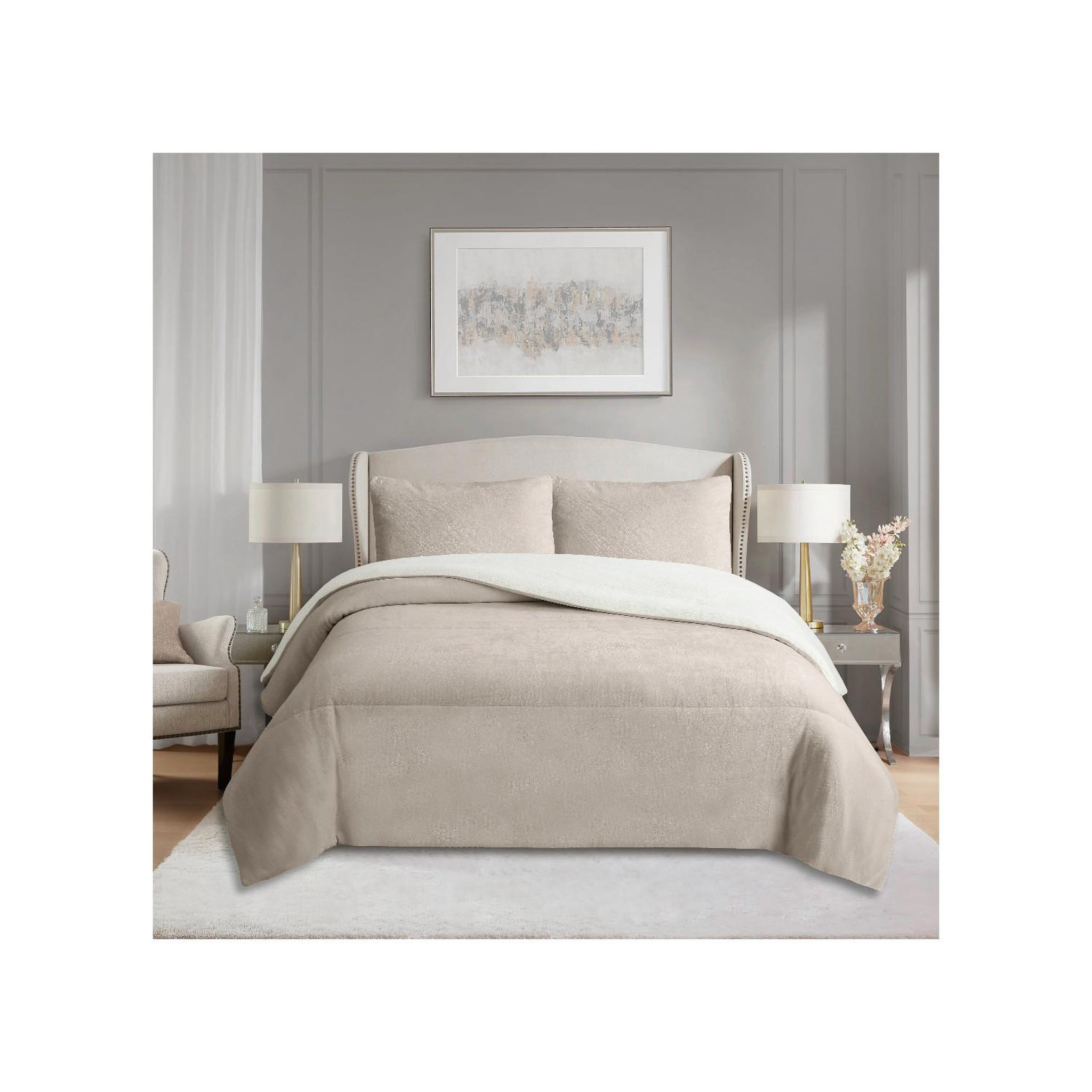Voir la diapositive 2 : SOLEIL D'OCRE Couette polaire microfibre doublé sherpa bicolore, par soleil d'ocre