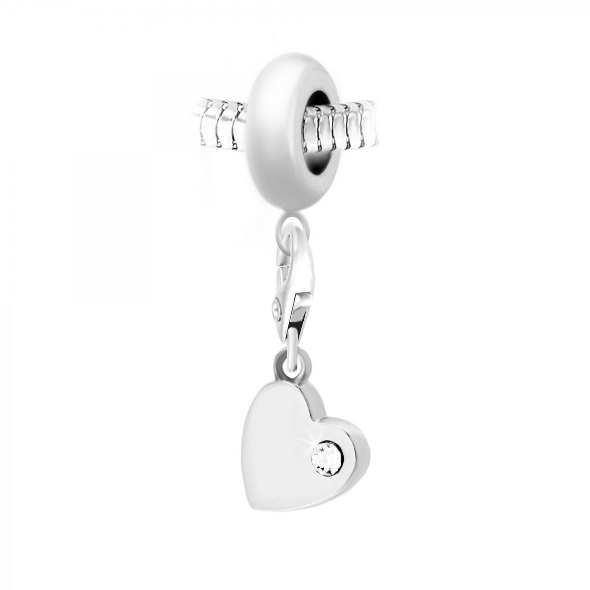 SC CRYSTAL Charm perle SC Crystal en acier avec pendentif coeur orné de Cristaux scintillants