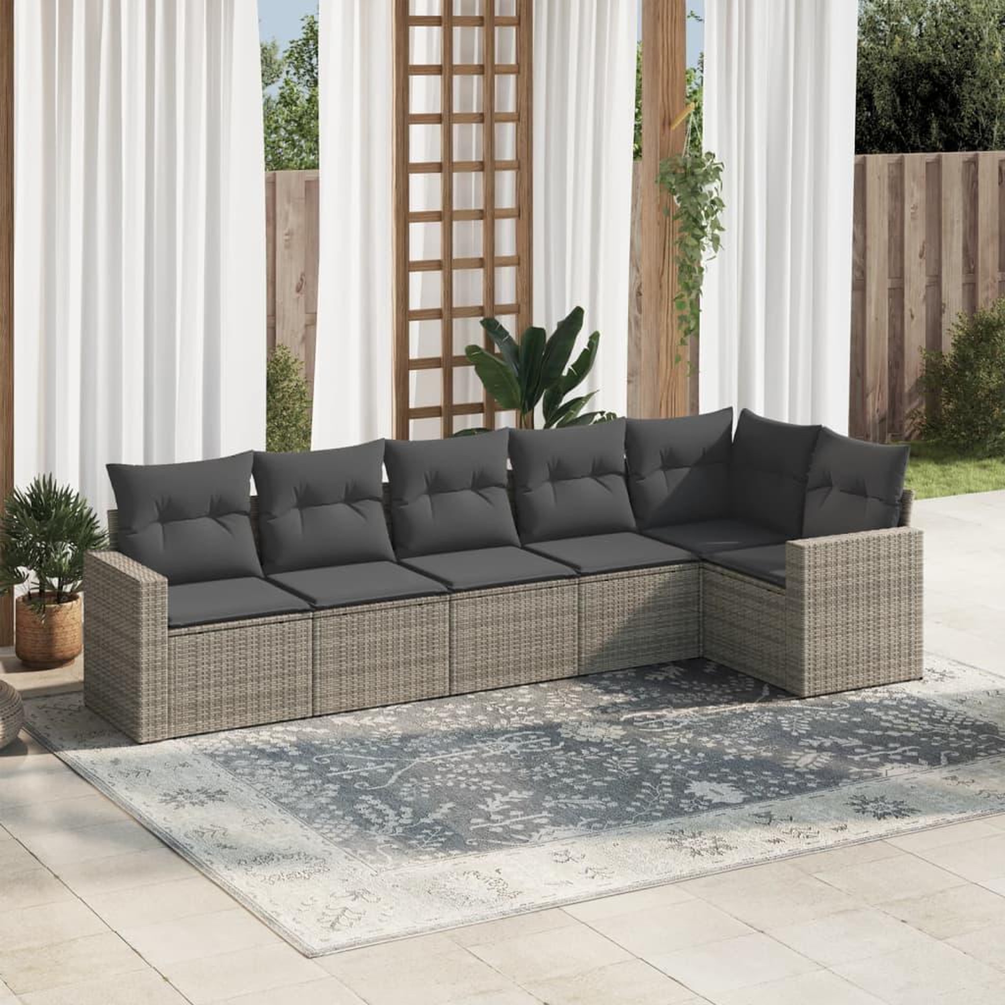 VIDAXL Salon de jardin 6 pcs avec coussins gris resine tressee