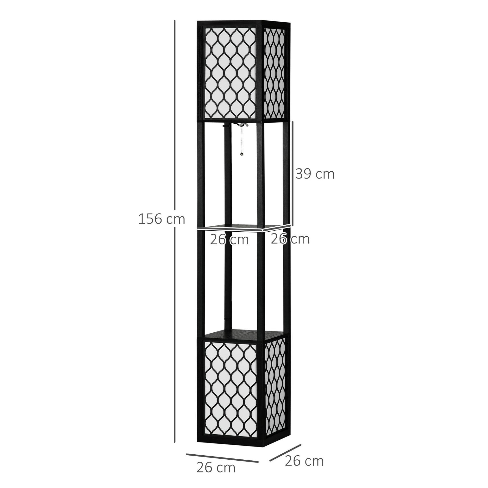 Voir la diapositive 3 : HOMCOM Lampadaire étagère lampe étagère dim. 26l x 26l x 156h cm 2 étagères mdf motif nid d'abeille noir