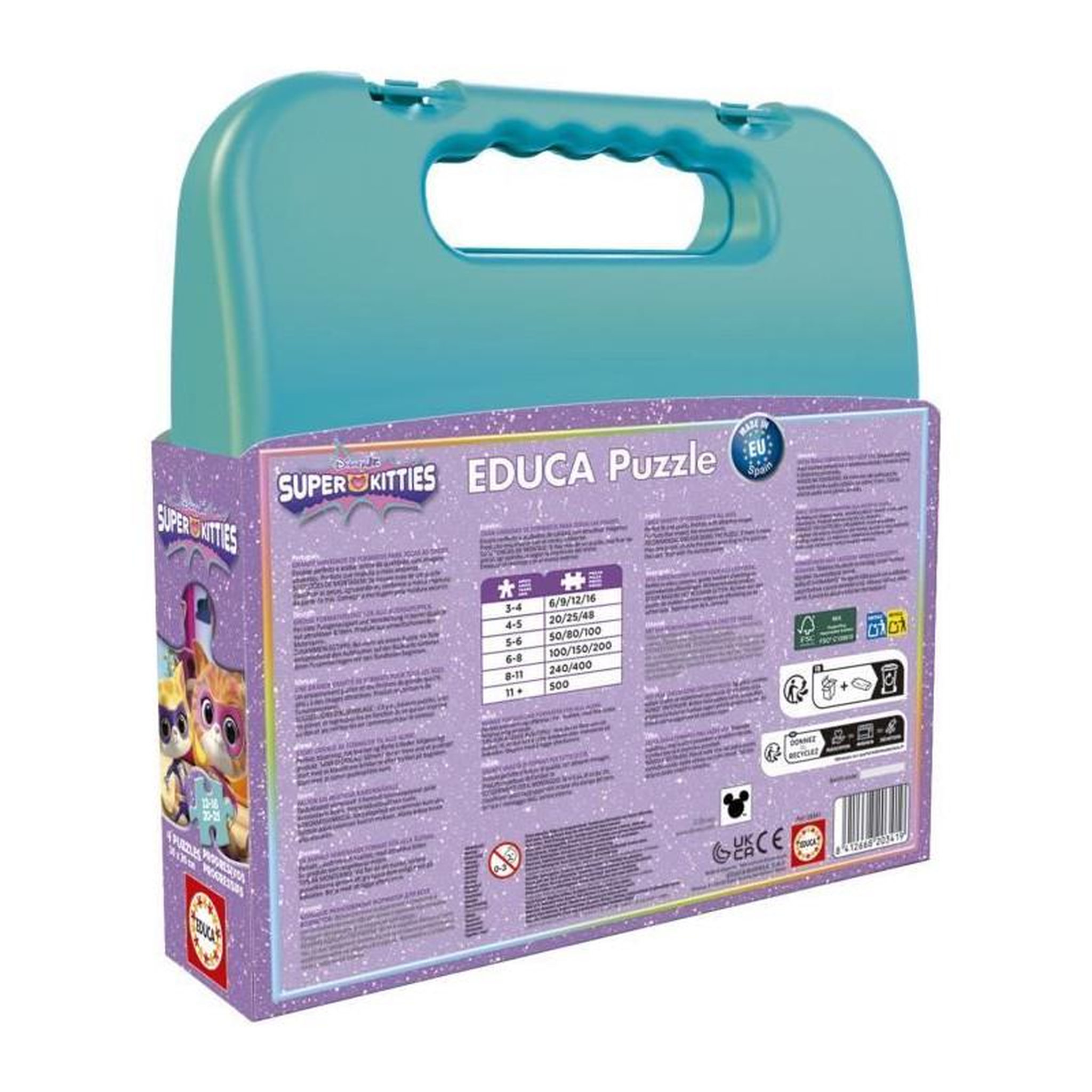 Voir la diapositive 3 : EDUCA Mallette puzzles enfant SuperKitties – 4 niveaux – Puzzle progressif éducatif – Dès 3 ans – Educa