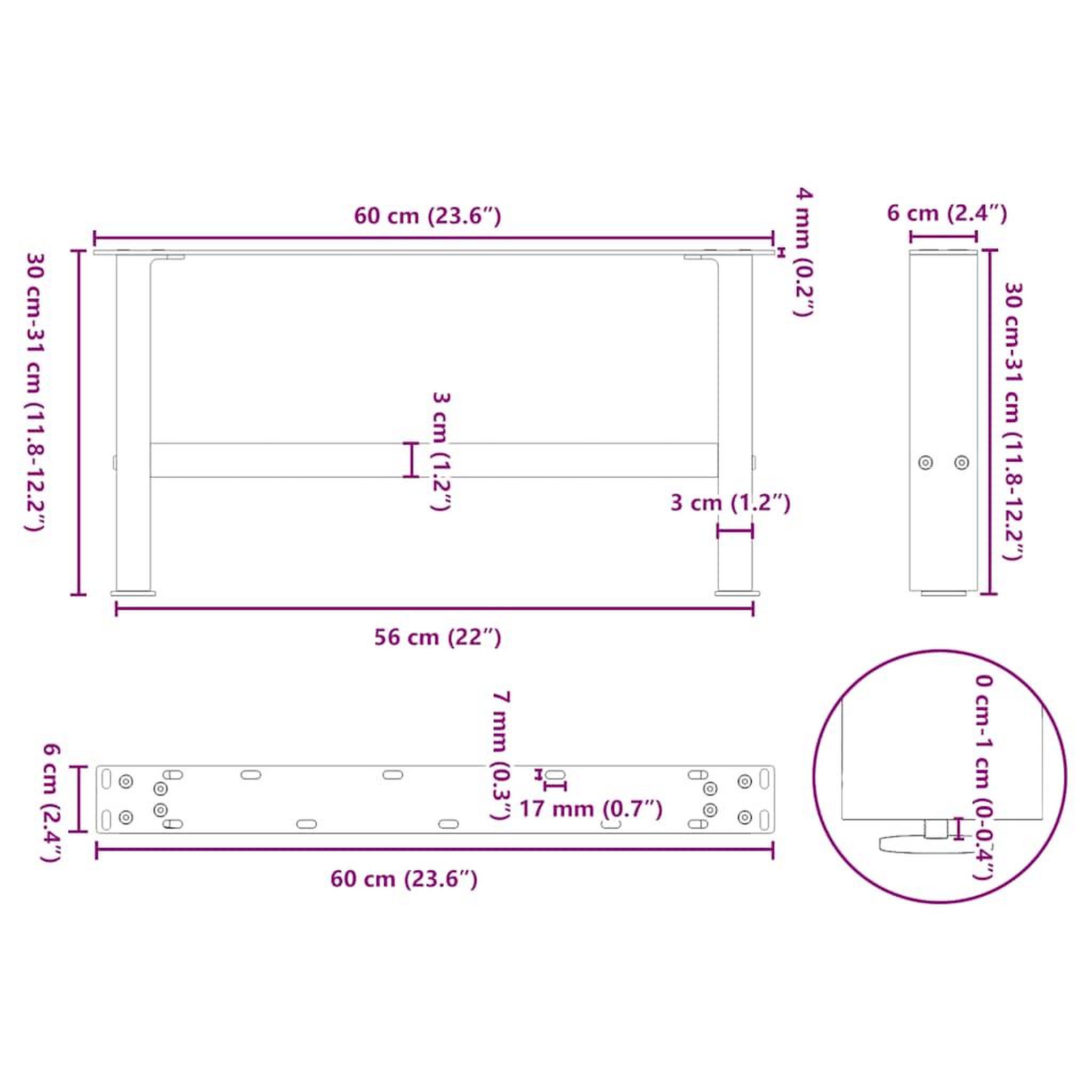Voir la diapositive 6 : VIDAXL Pieds de table basse blanc 2 pcs 60x(30-31) cm acier