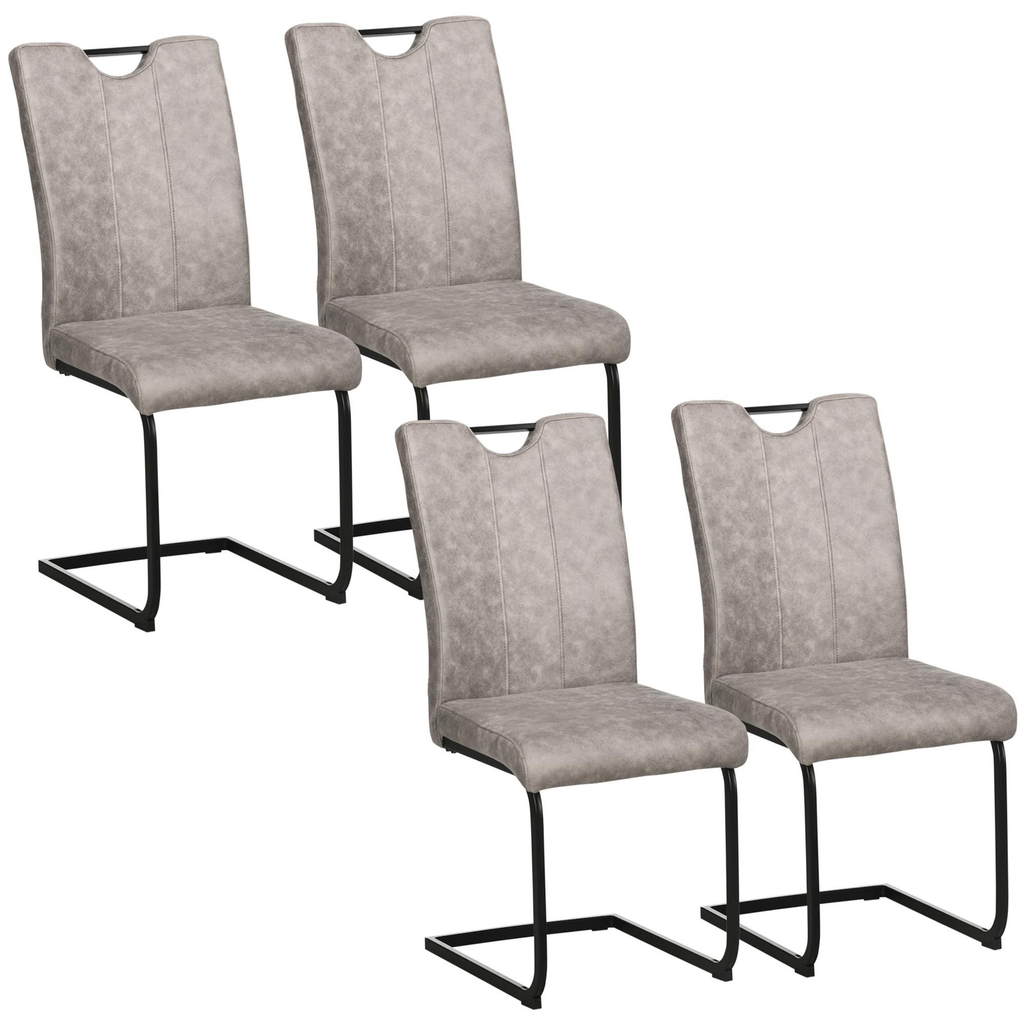 Voir la diapositive 1 : HOMCOM Lot de 4 chaises de salon design cantilever piètement luge acier noir revêtement microfibre gris