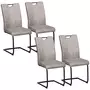 HOMCOM Lot de 4 chaises de salon design cantilever piètement luge acier noir revêtement microfibre gris
