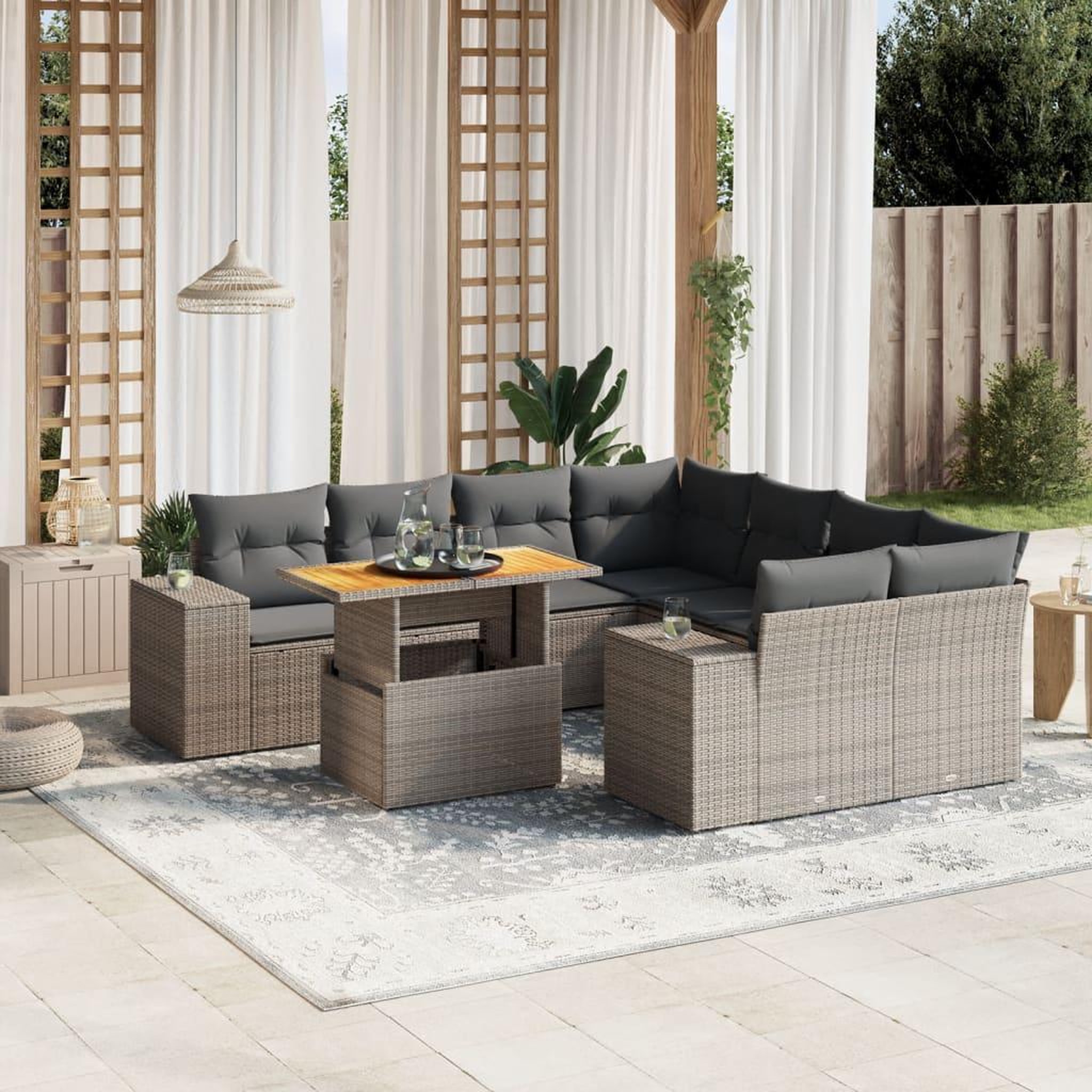 VIDAXL Salon de jardin 9 pcs avec coussins gris resine tressee